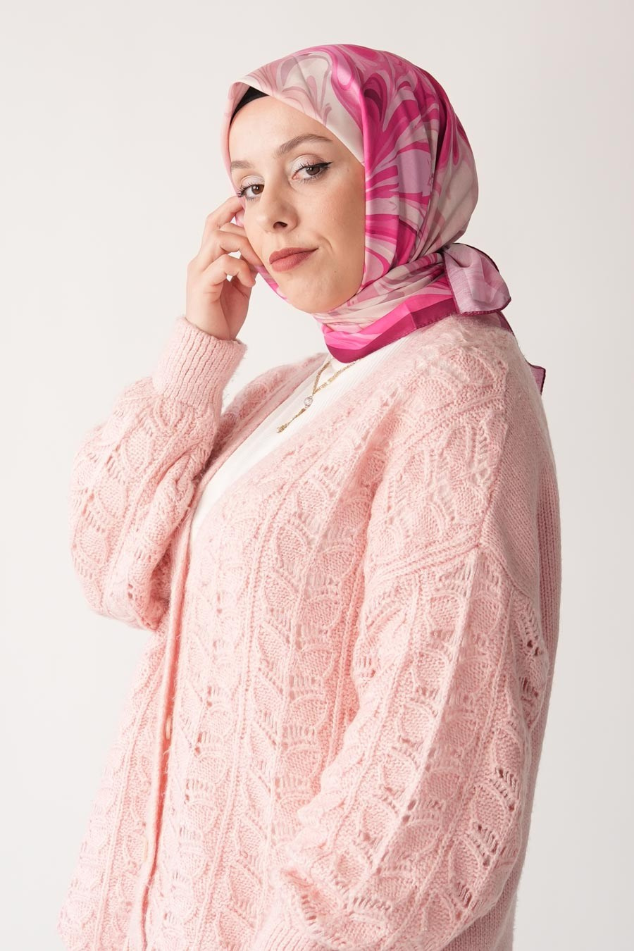 Mori Wave Desen İpeksi Rayon Eşarp Pembe
