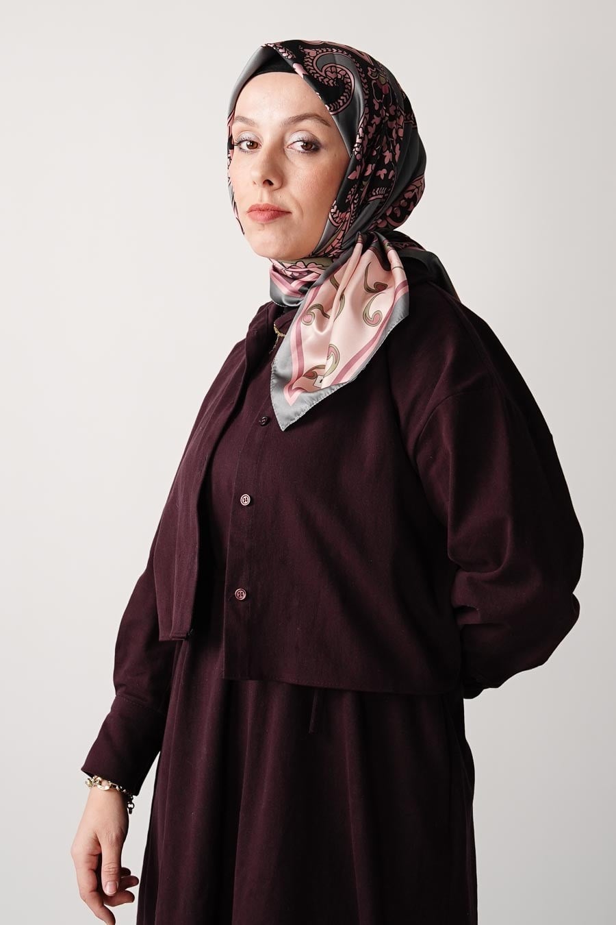 Ochre Desen İpeksi Rayon Eşarp Gri