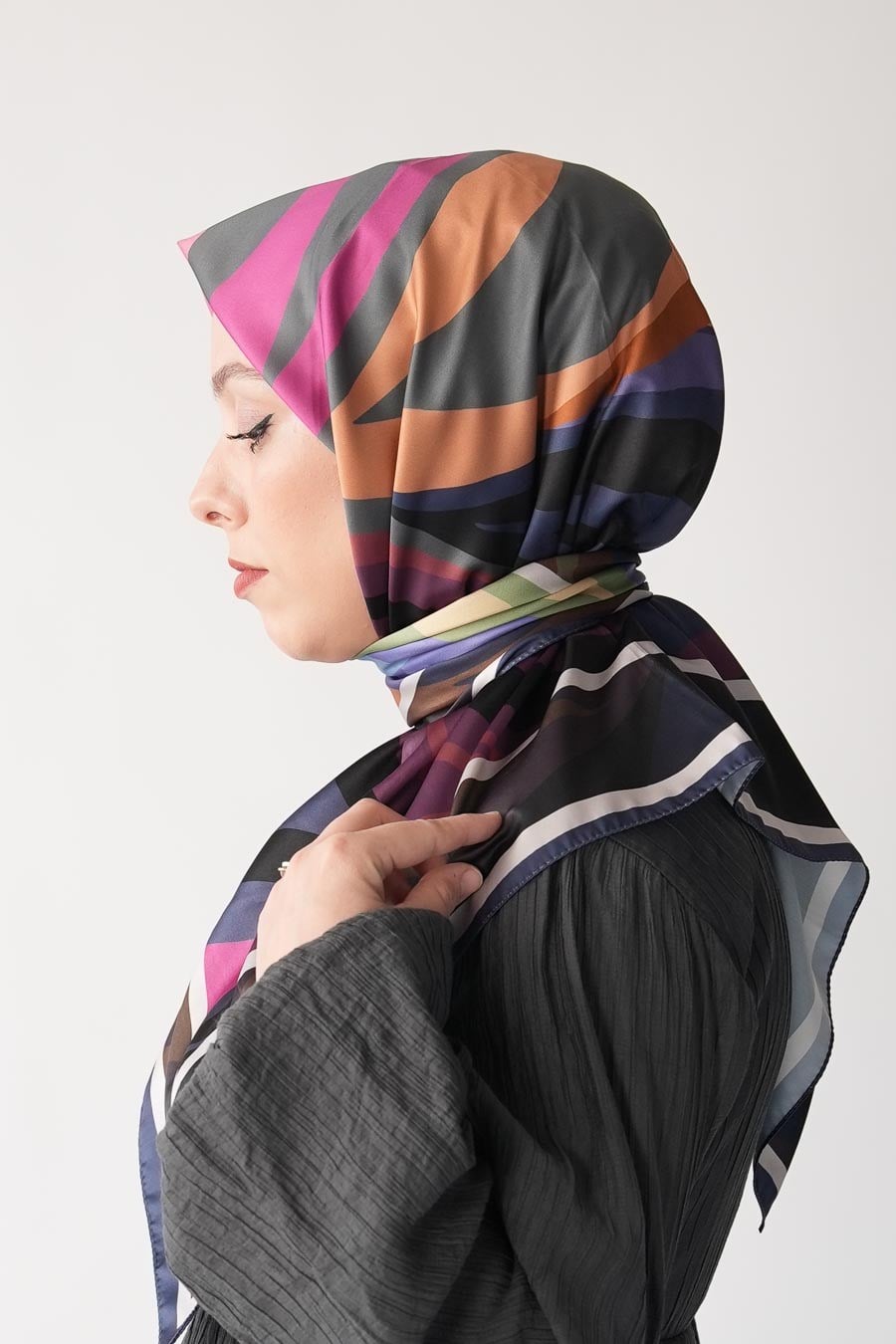 Pastel Drift Desen İpeksi Rayon Eşarp Füme