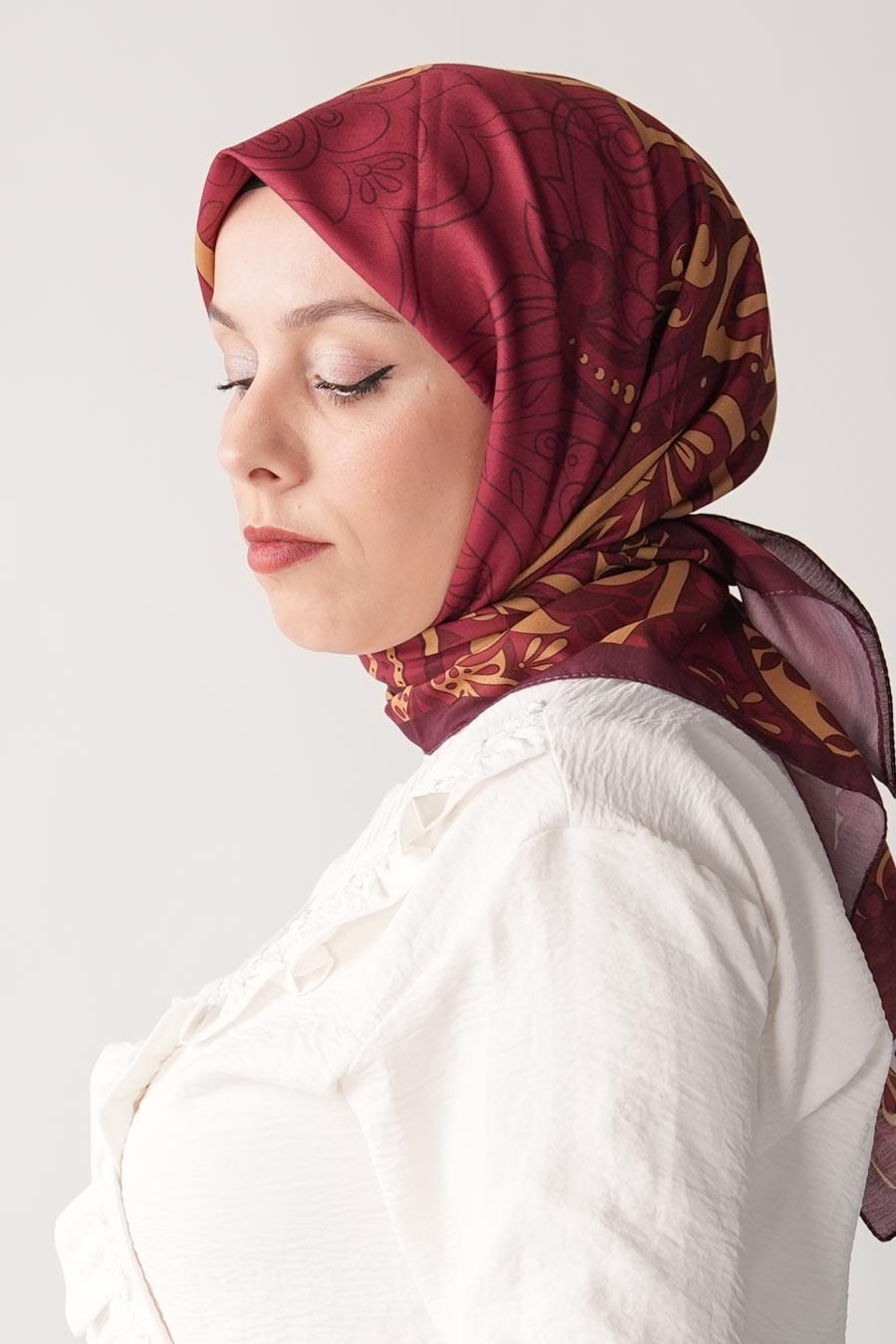 Saffron Soul Desen Soft Eşarp Bordo