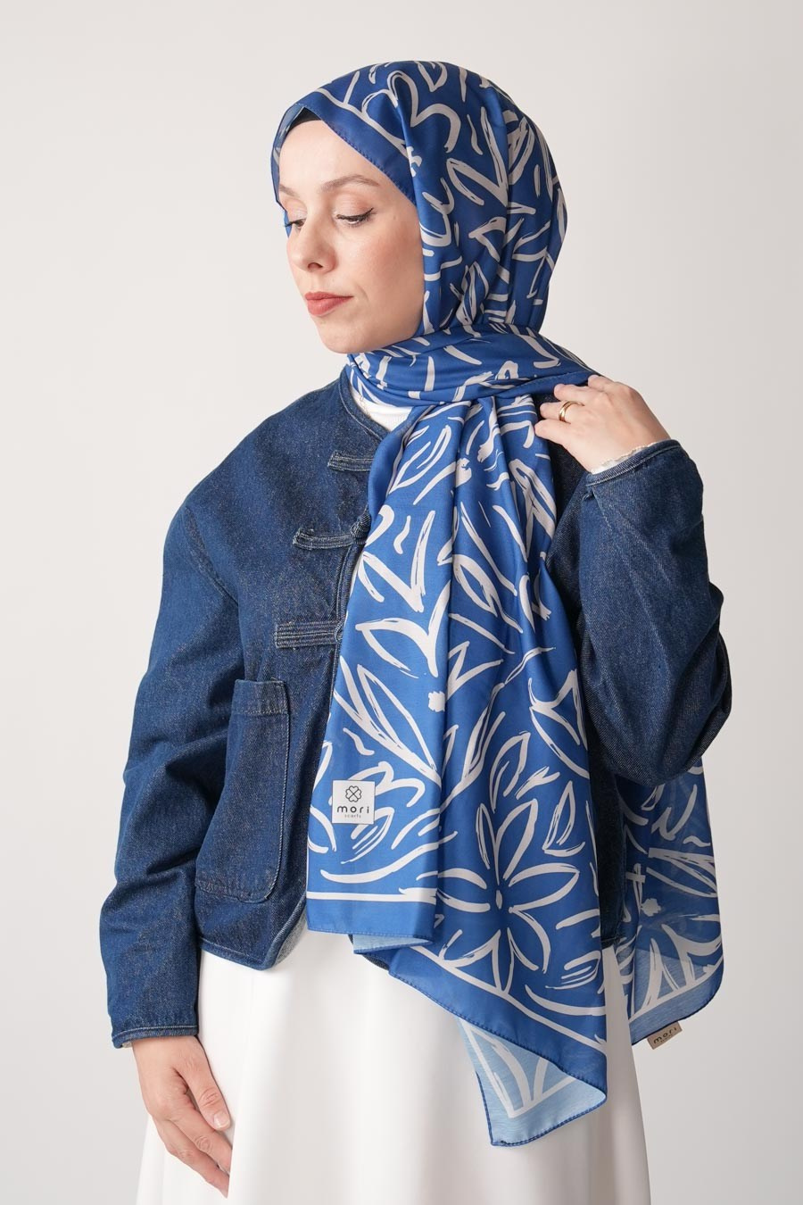 Shadow Bouquet Desen Soft Şal Mavi