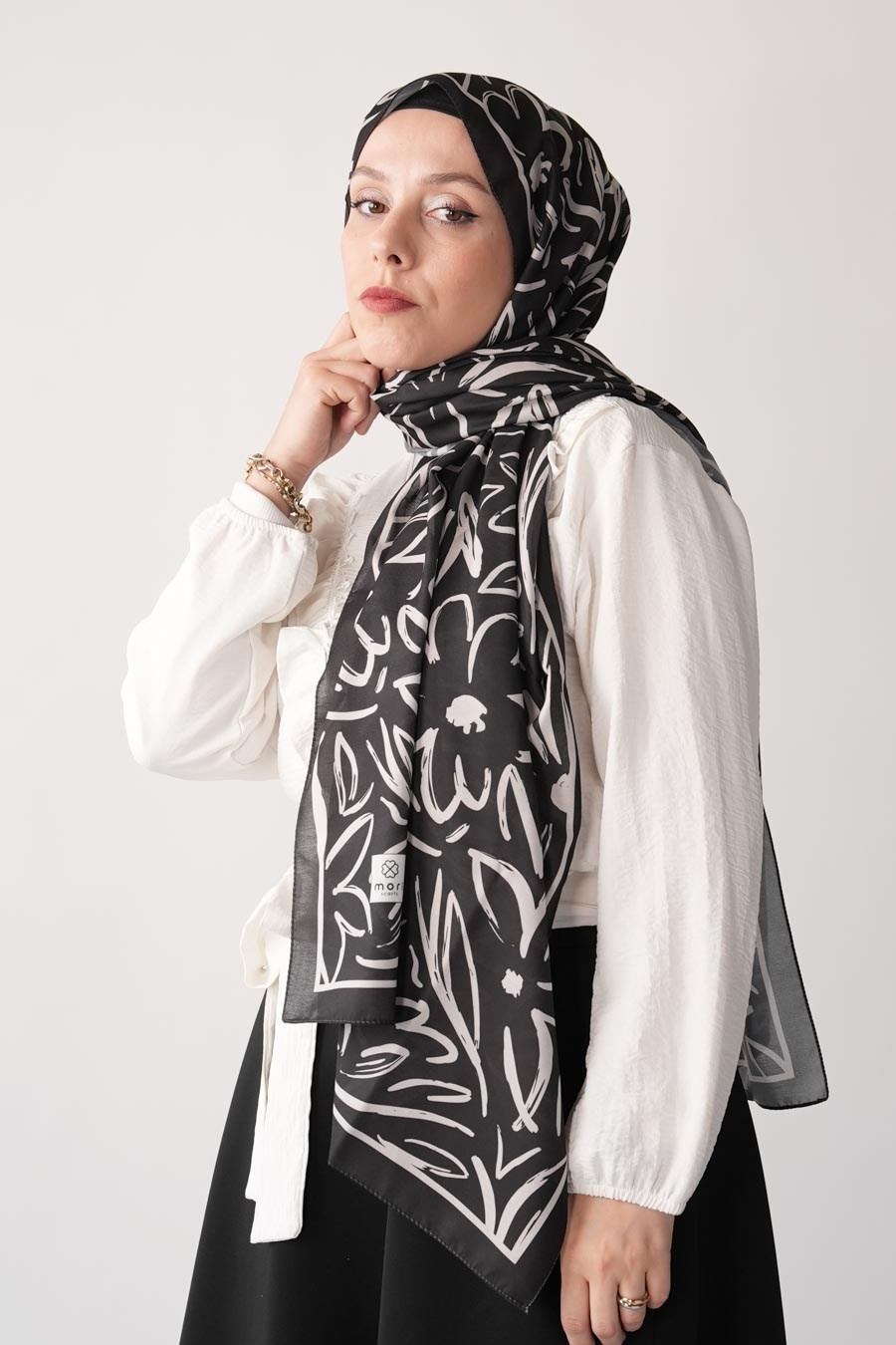 Shadow Bouquet Desen Soft Şal Siyah