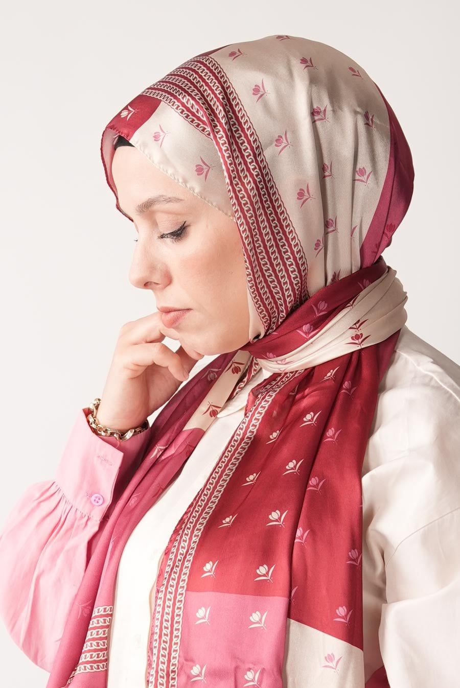 Shaped Desen Hint Vual Şal Pembe