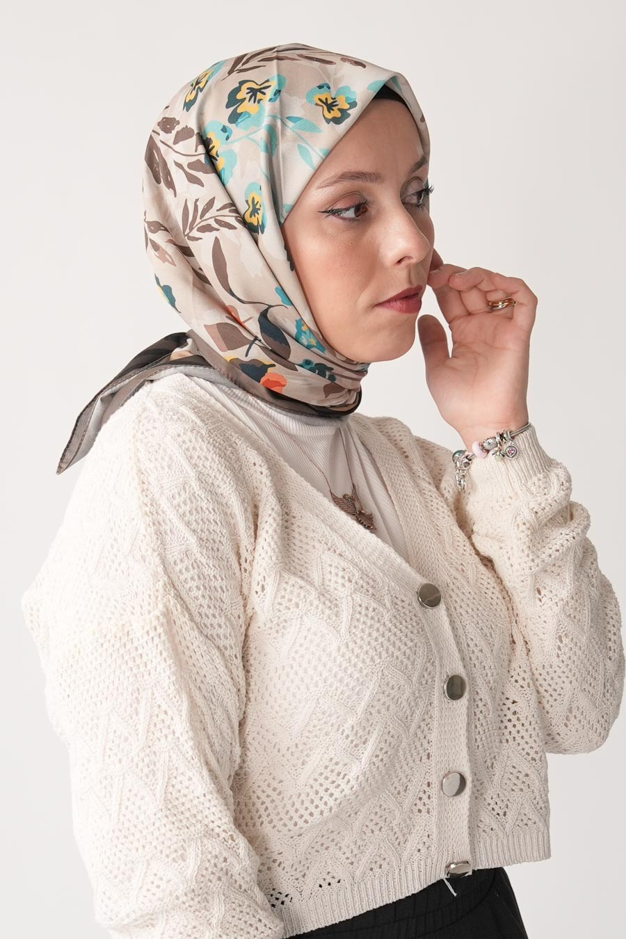Soft Horizon Desen Soft Eşarp Ekru