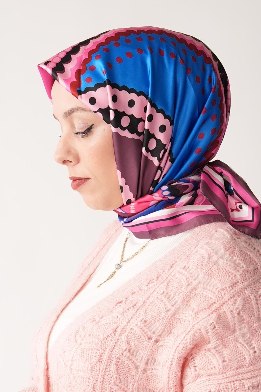 Soft Point Desen İpeksi Rayon Eşarp Pembe