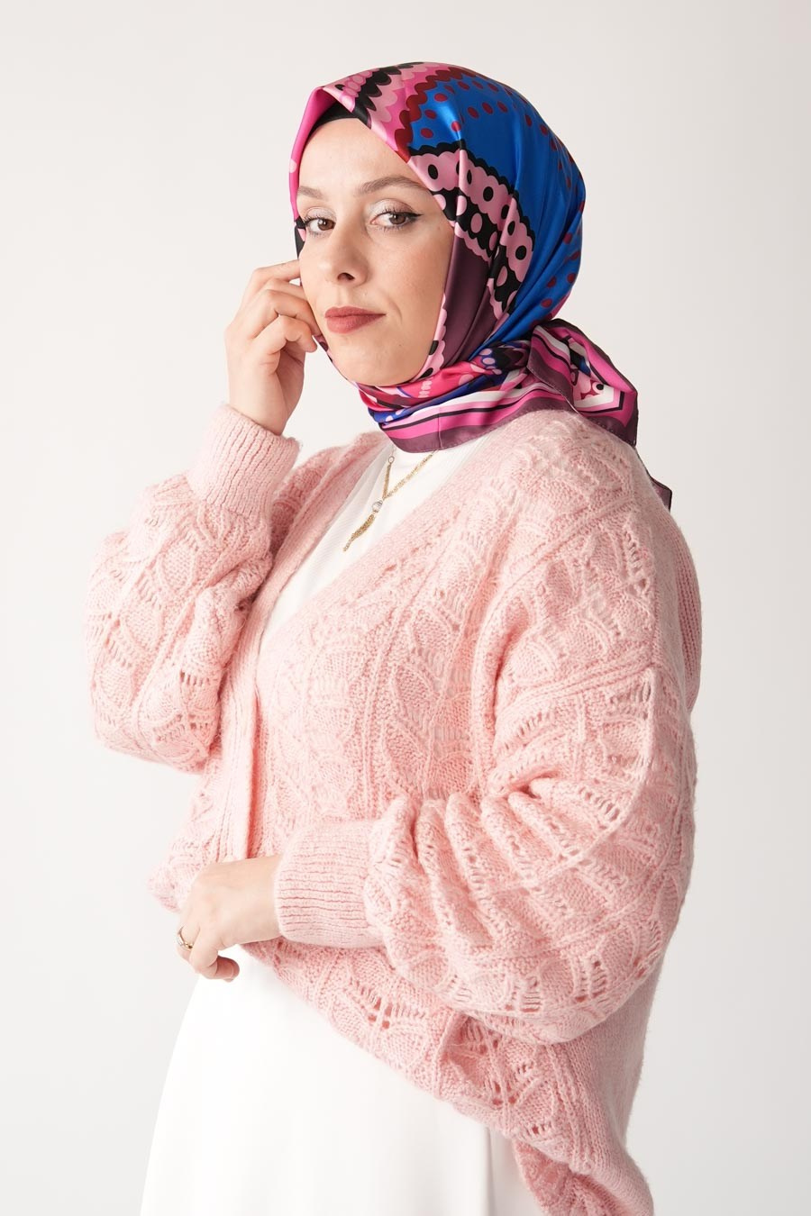 Soft Point Desen İpeksi Rayon Eşarp Pembe