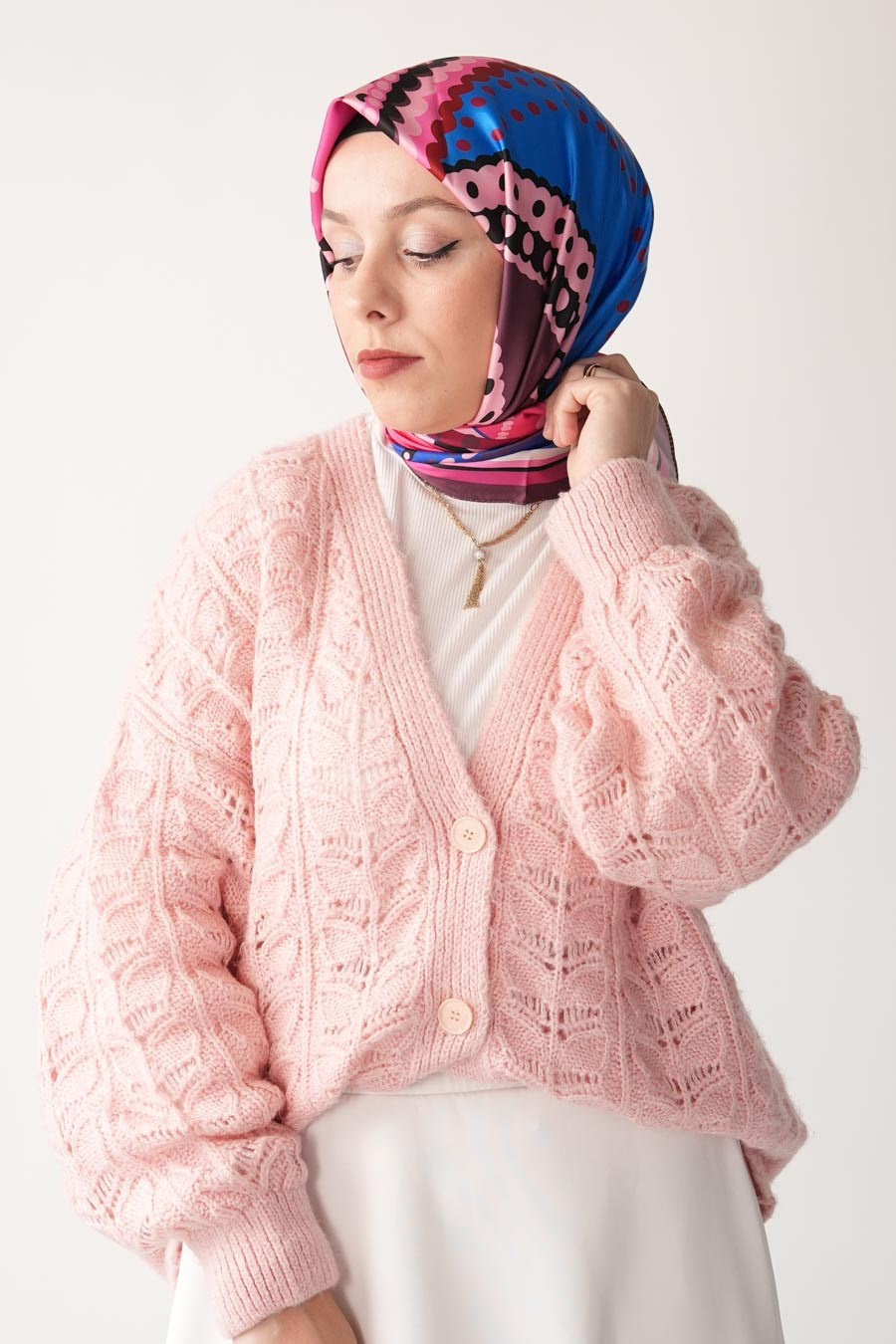 Soft Point Desen İpeksi Rayon Eşarp Pembe