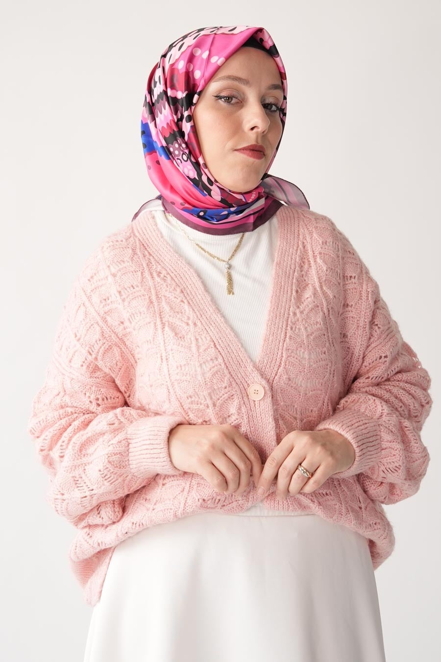 Soft Point Desen İpeksi Rayon Eşarp Pembe