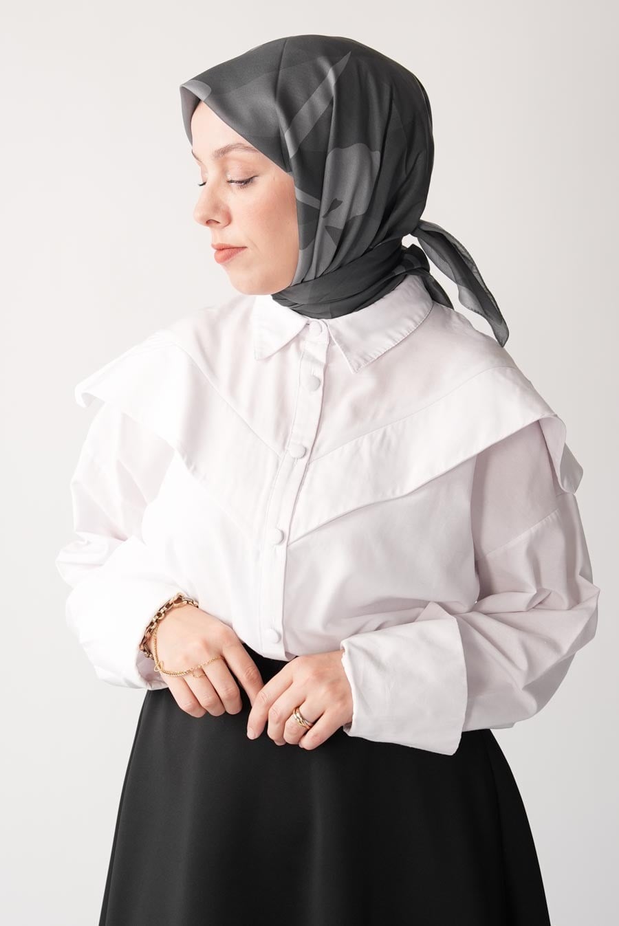Spring Flood Desen Soft Eşarp Antrasit