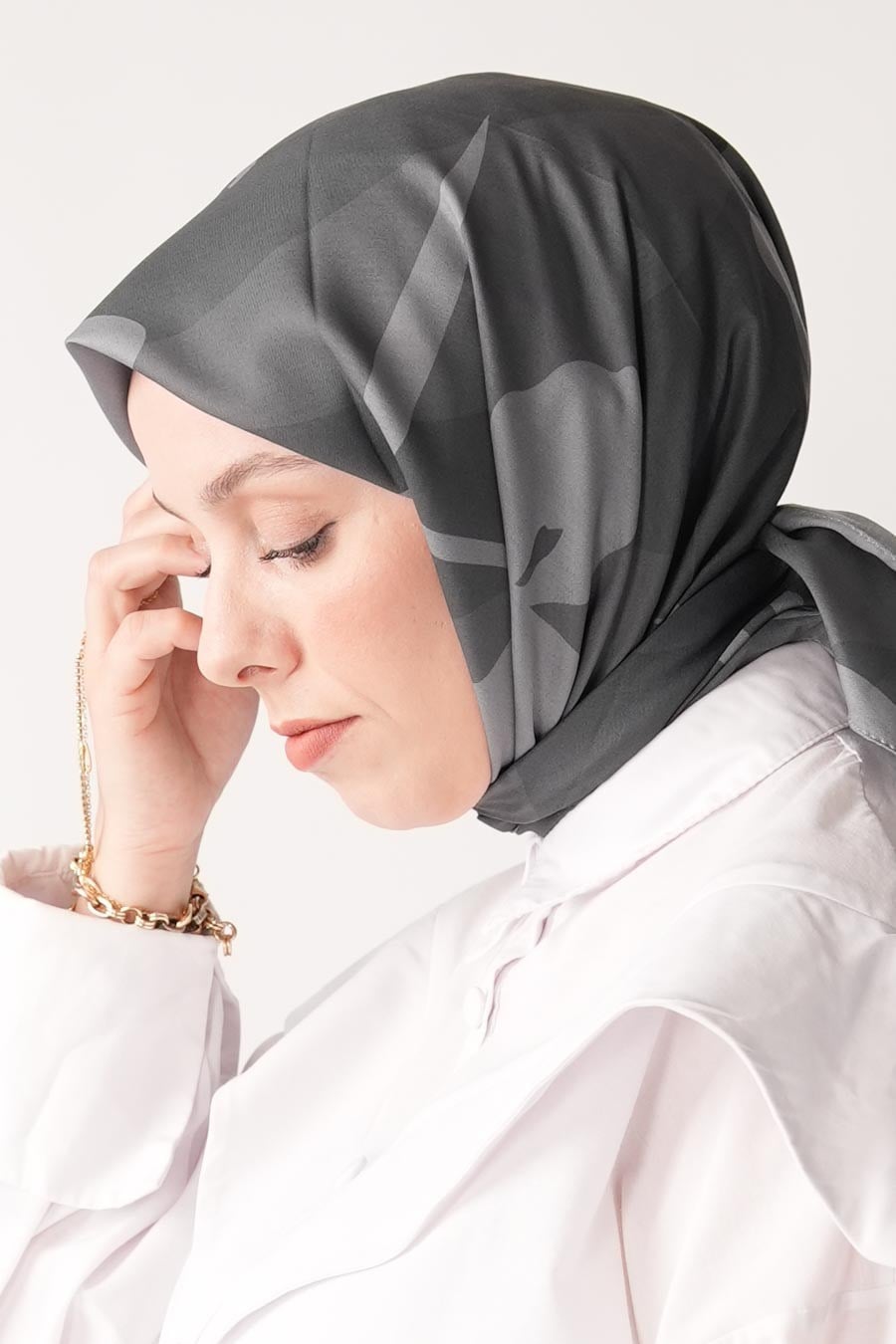 Spring Flood Desen Soft Eşarp Antrasit