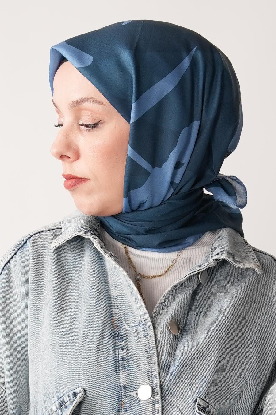 Spring Flood Desen Soft Eşarp Mavi