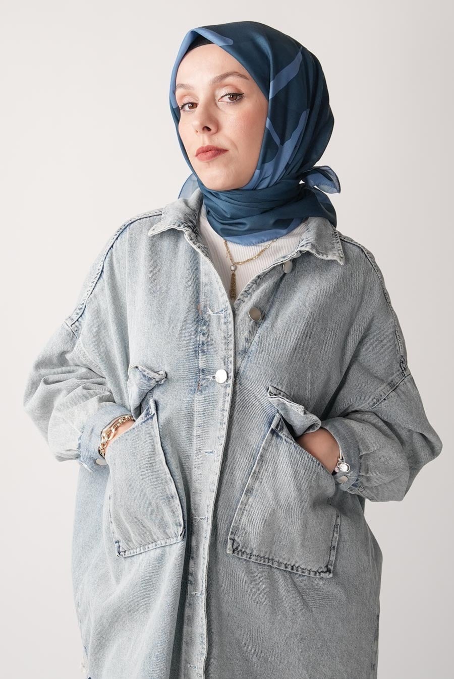 Spring Flood Desen Soft Eşarp Mavi