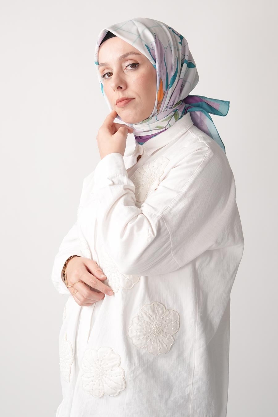 Velvet Moss Desen Soft Eşarp Mor