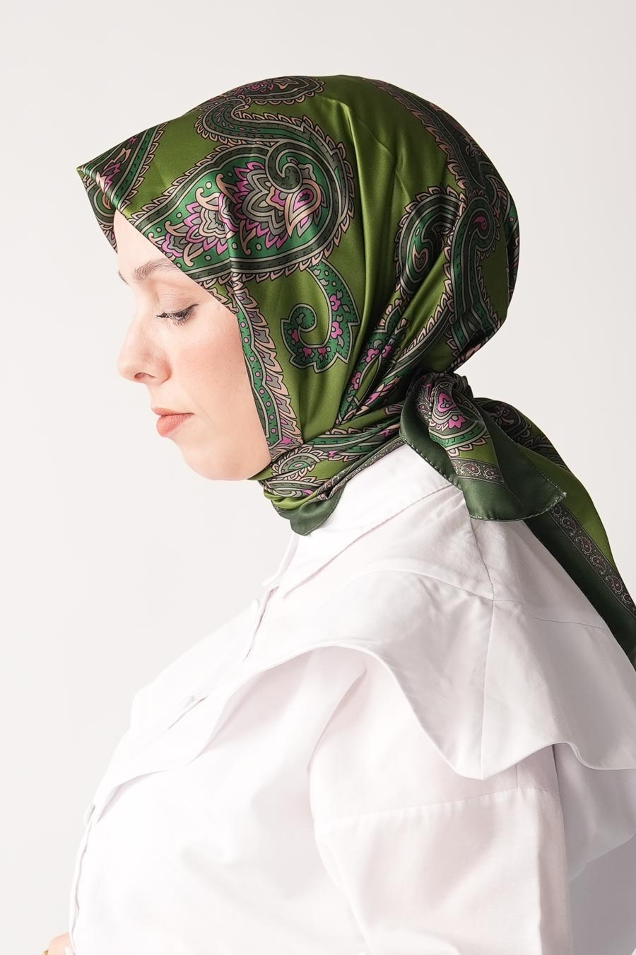 Vintage Pattern Desen İpeksi Rayon Eşarp Yeşil