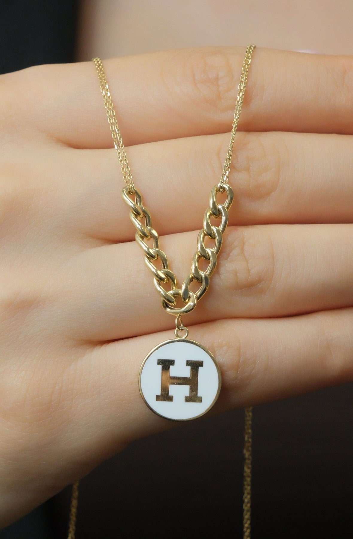 H HARFLİ  KOLYE  14 AYAR 