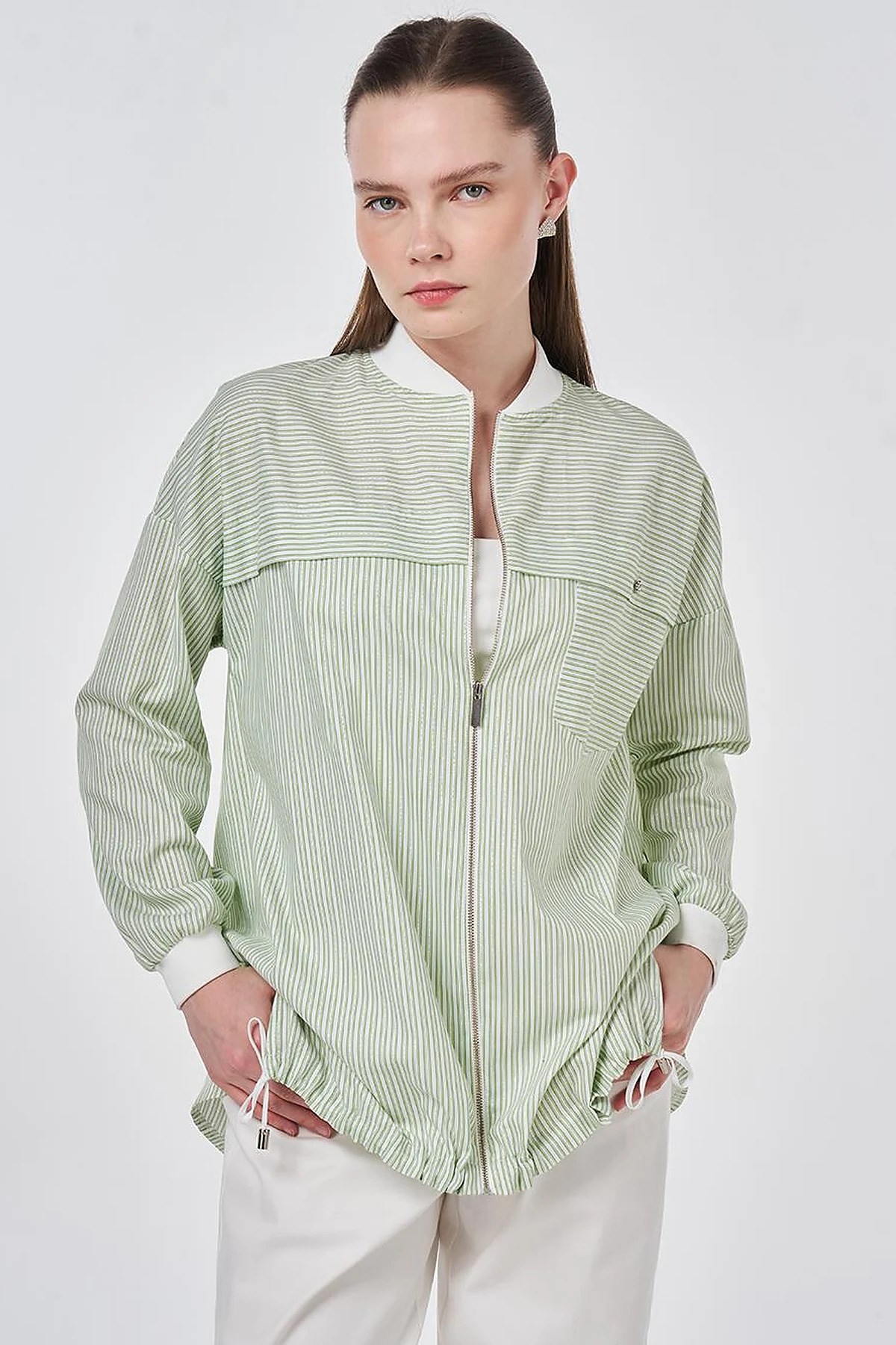 Aller Detaylı Kolej Yaka Tunik Matcha Yeşili