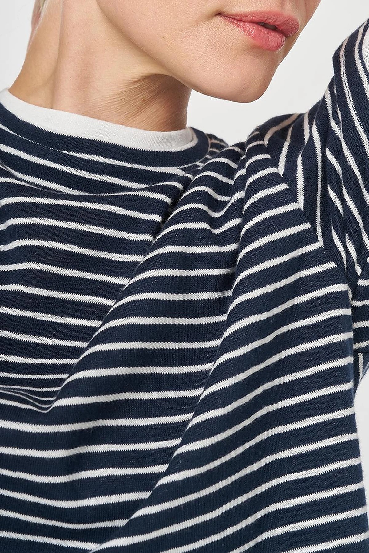Çizgi Desen Pamuklu Sweatshirt Koyu Lacivert
