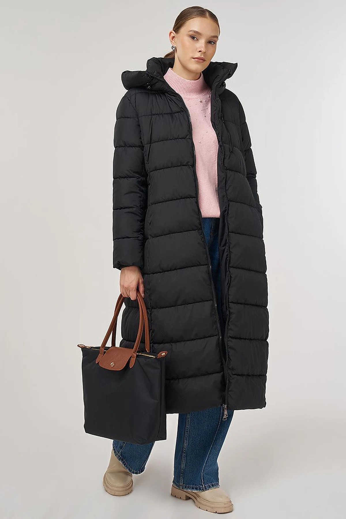 Fermuar Detaylı Anorak Mont Siyah