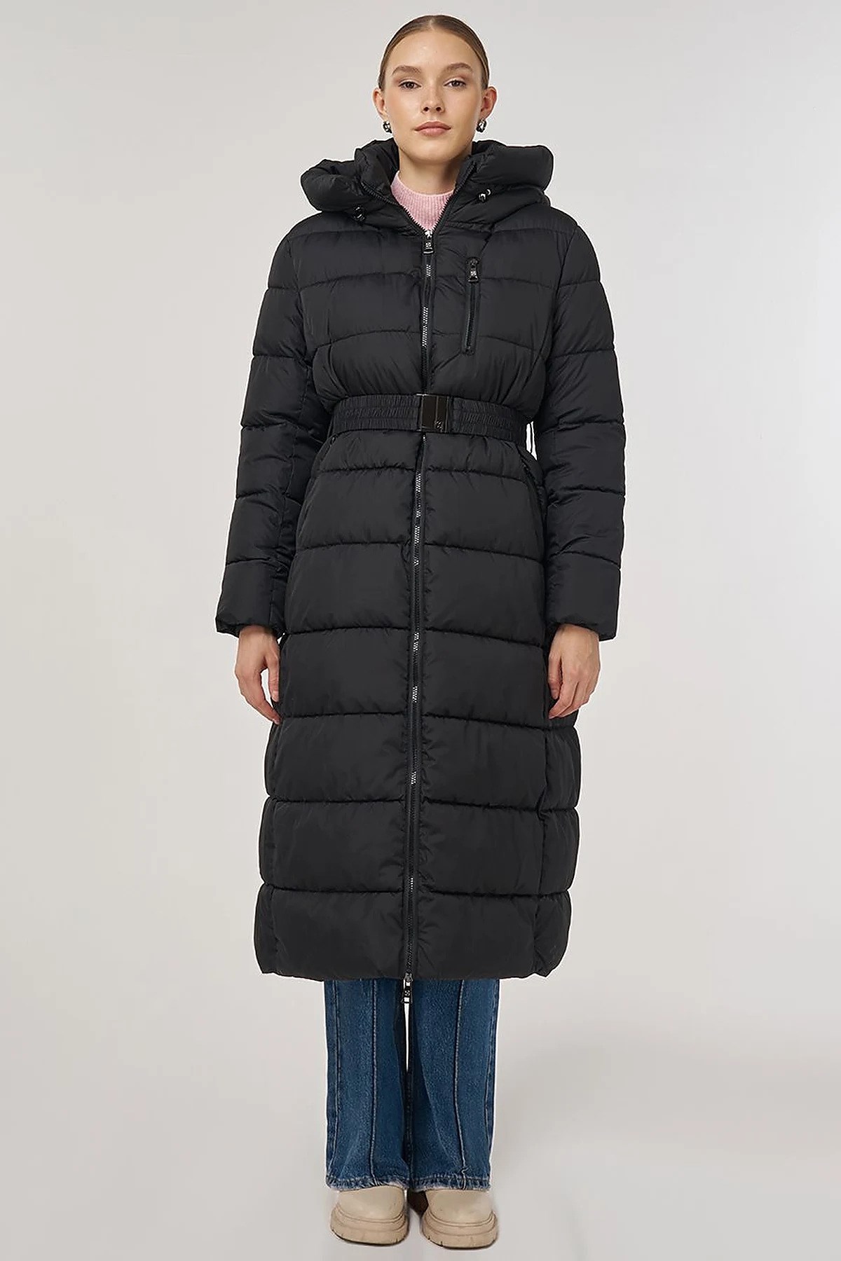 Fermuar Detaylı Anorak Mont Siyah