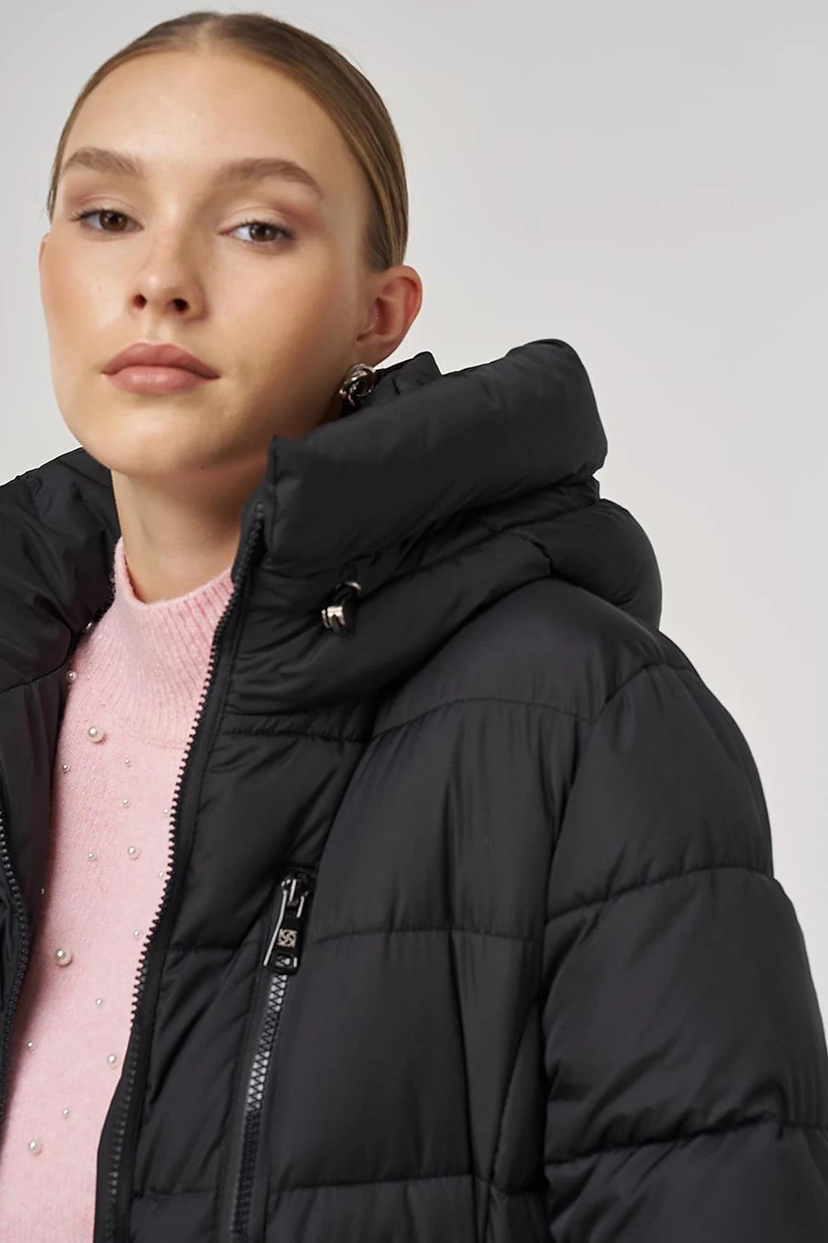 Fermuar Detaylı Anorak Mont Siyah