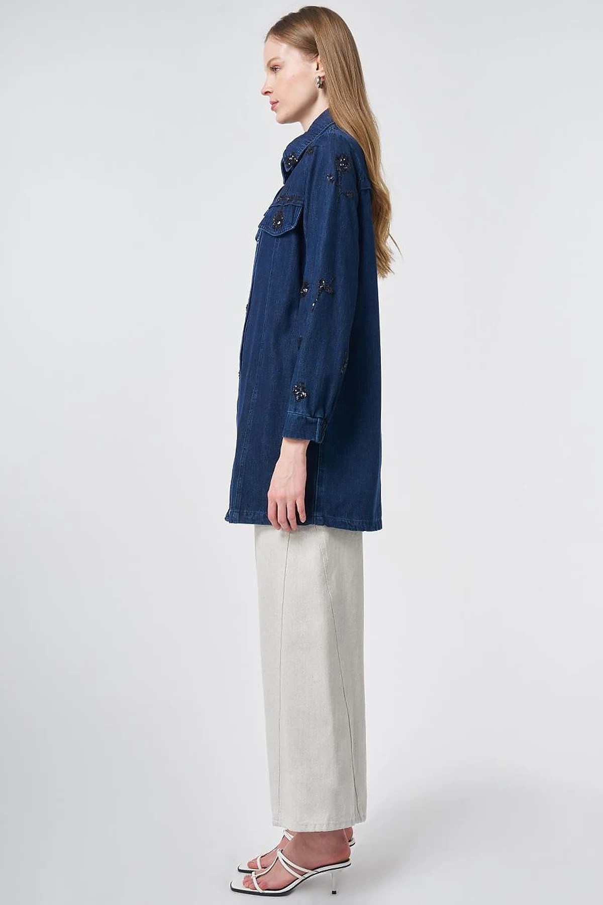 Kapak Cepli Denim Ceket İndigo