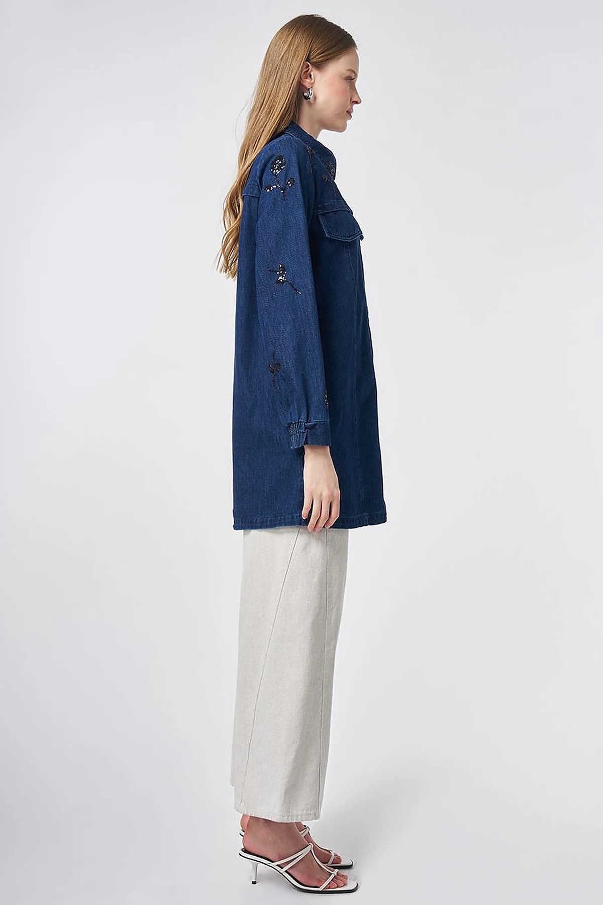 Kapak Cepli Denim Ceket İndigo