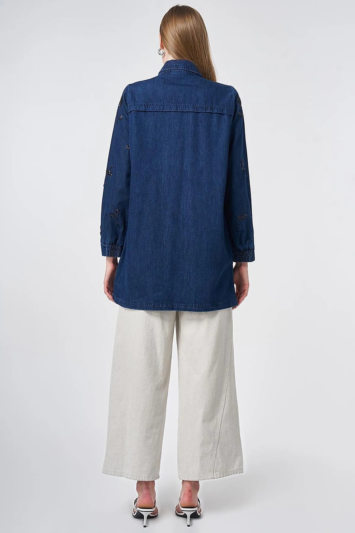 Kapak Cepli Denim Ceket İndigo