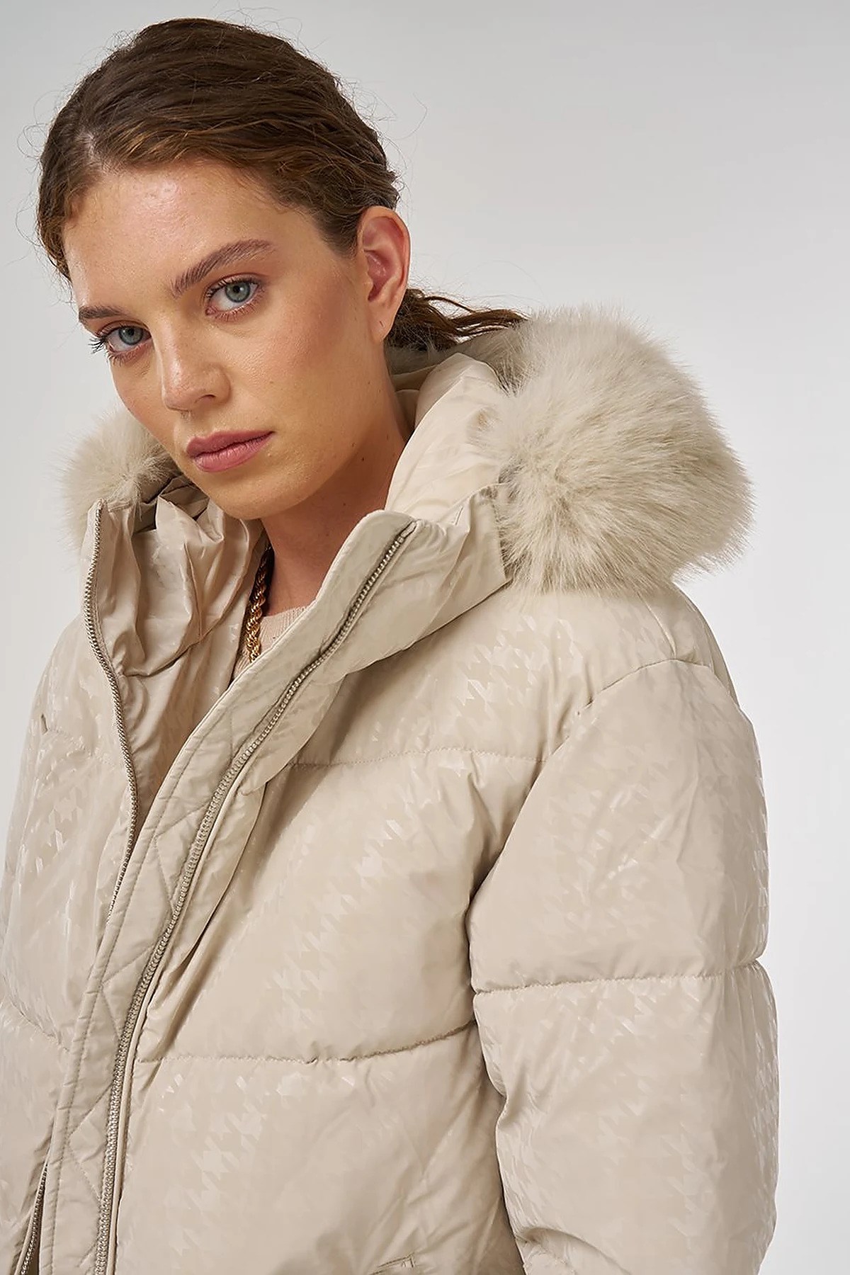 Kazayağı Desen Anorak Mont Taş