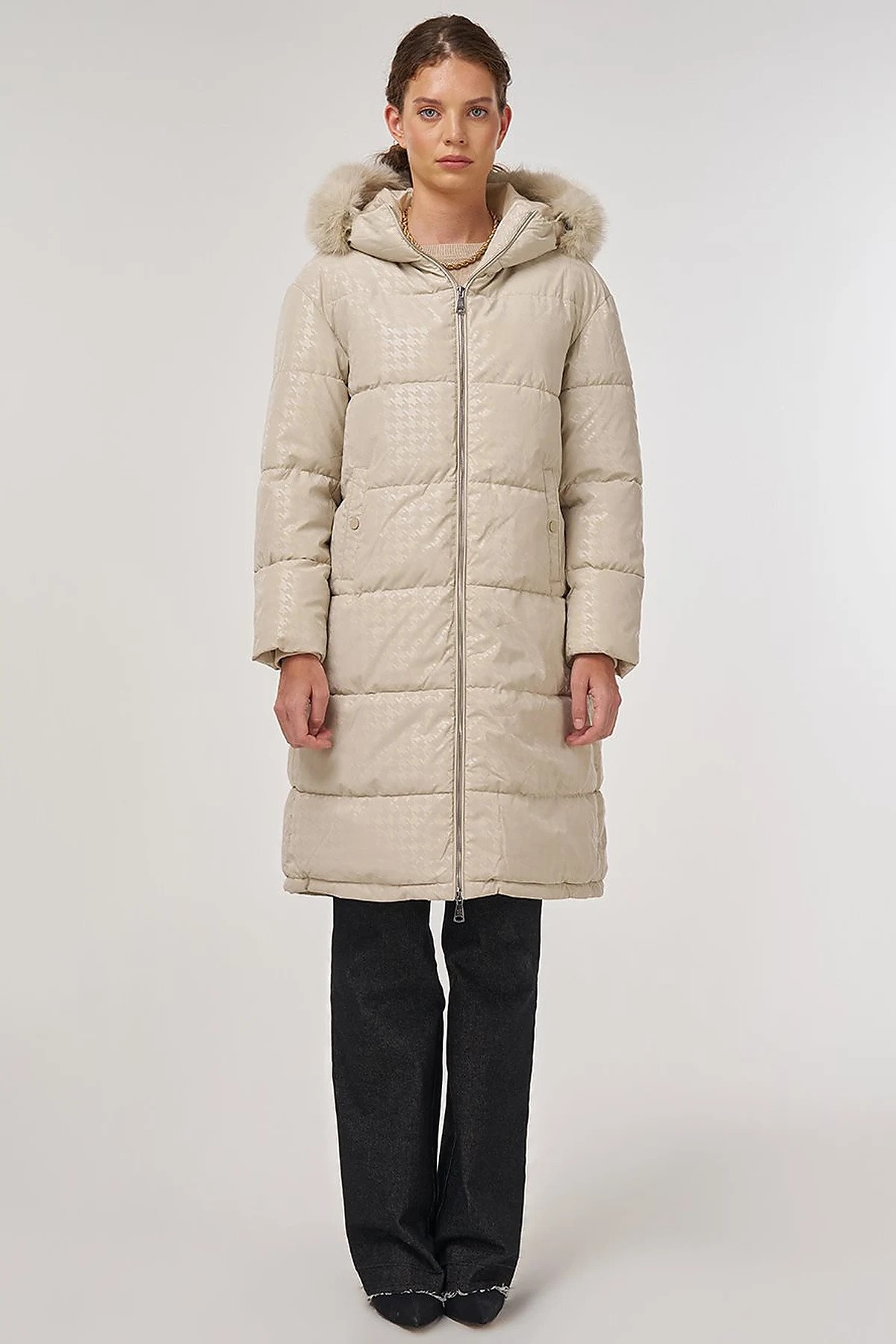 Kazayağı Desen Anorak Mont Taş