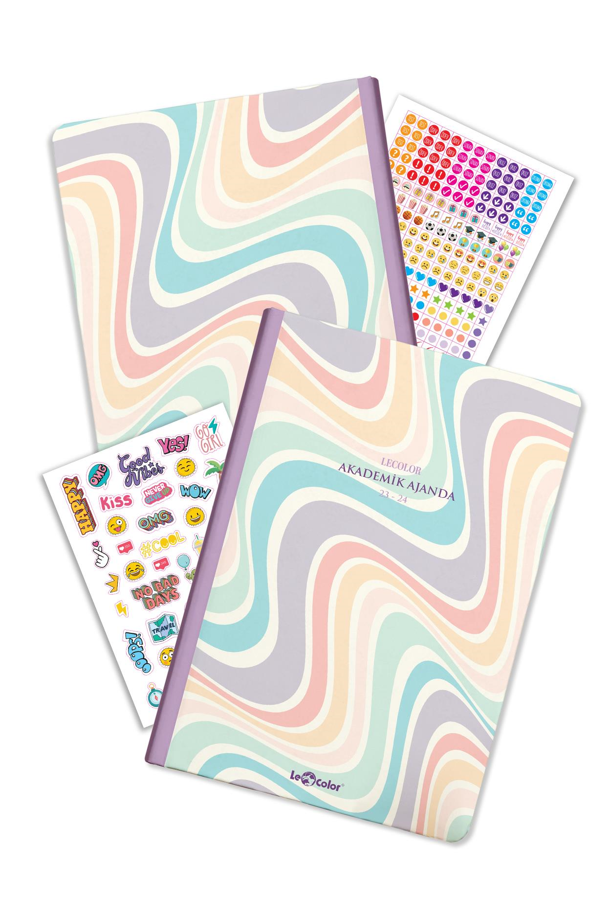 17 Aylık Akademik Ajanda 17x24 Ciltli 23/24 Stickerlı Wave Purple