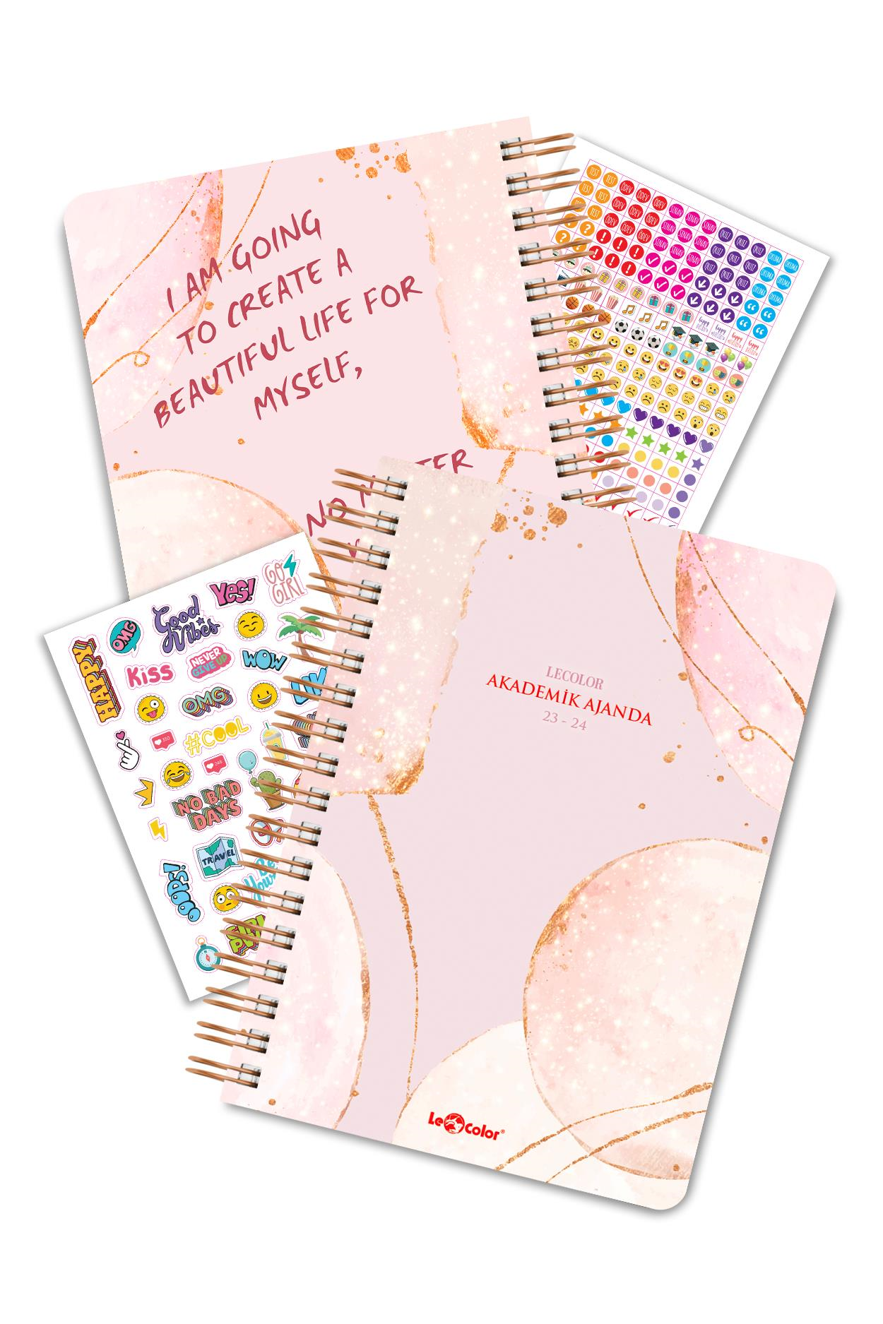 17 Aylık Akademik Ajanda 17x24 Spiralli 23/24 Stickerlı Rose Gold