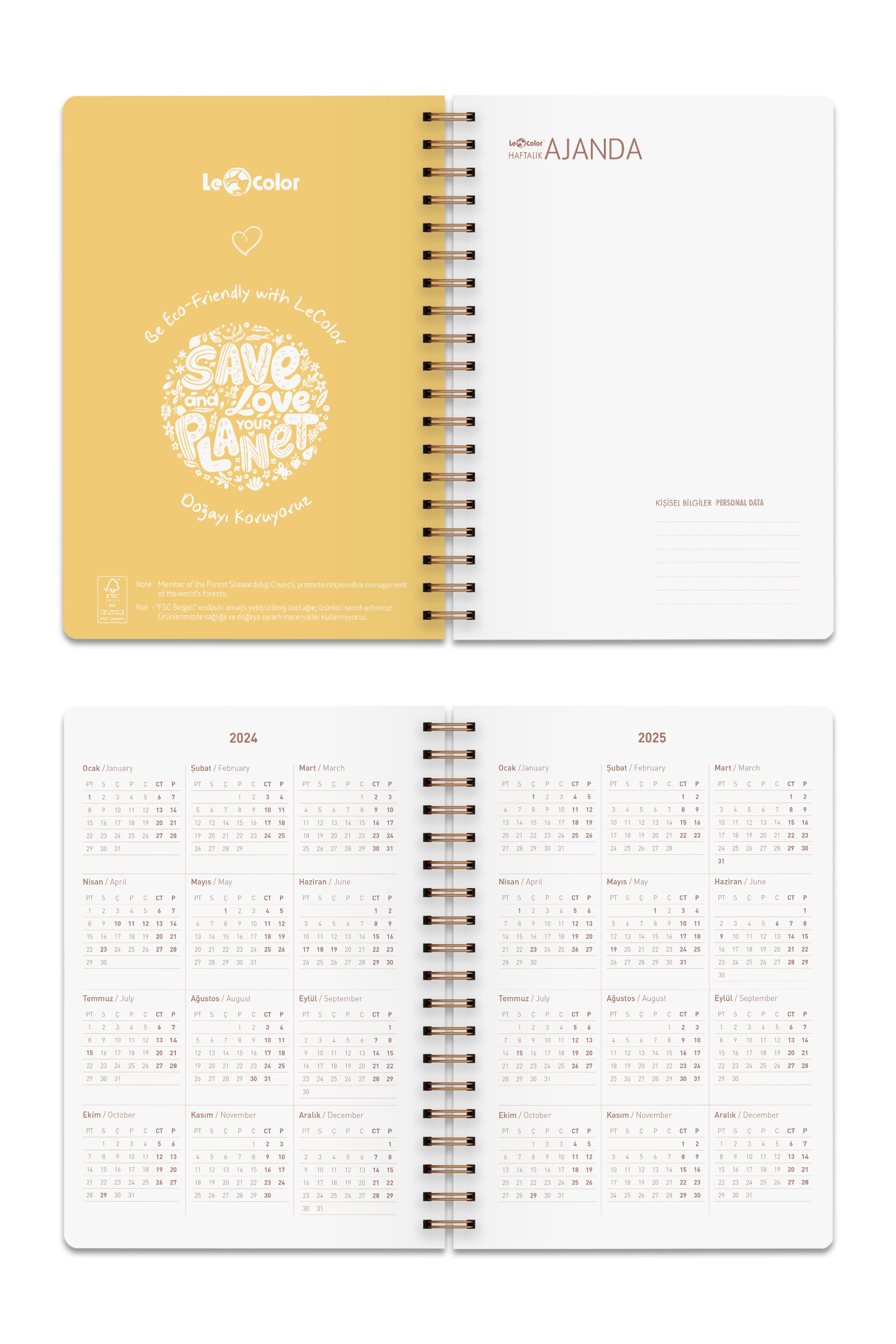 2024 Haftalık Ajanda Spiralli A5 12 Aylık Lines