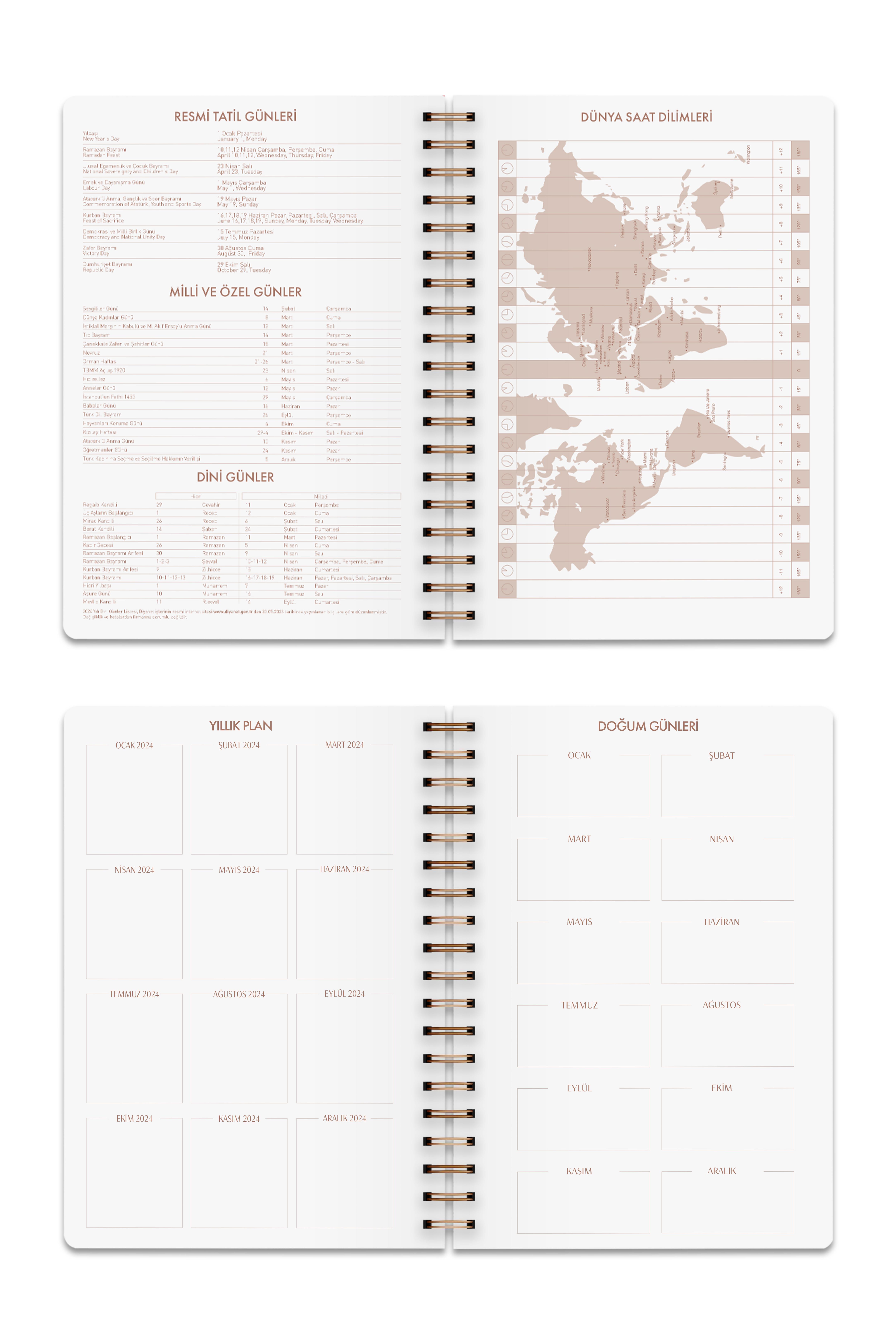 2024 Haftalık Ajanda Spiralli A5 12 Aylık Lines