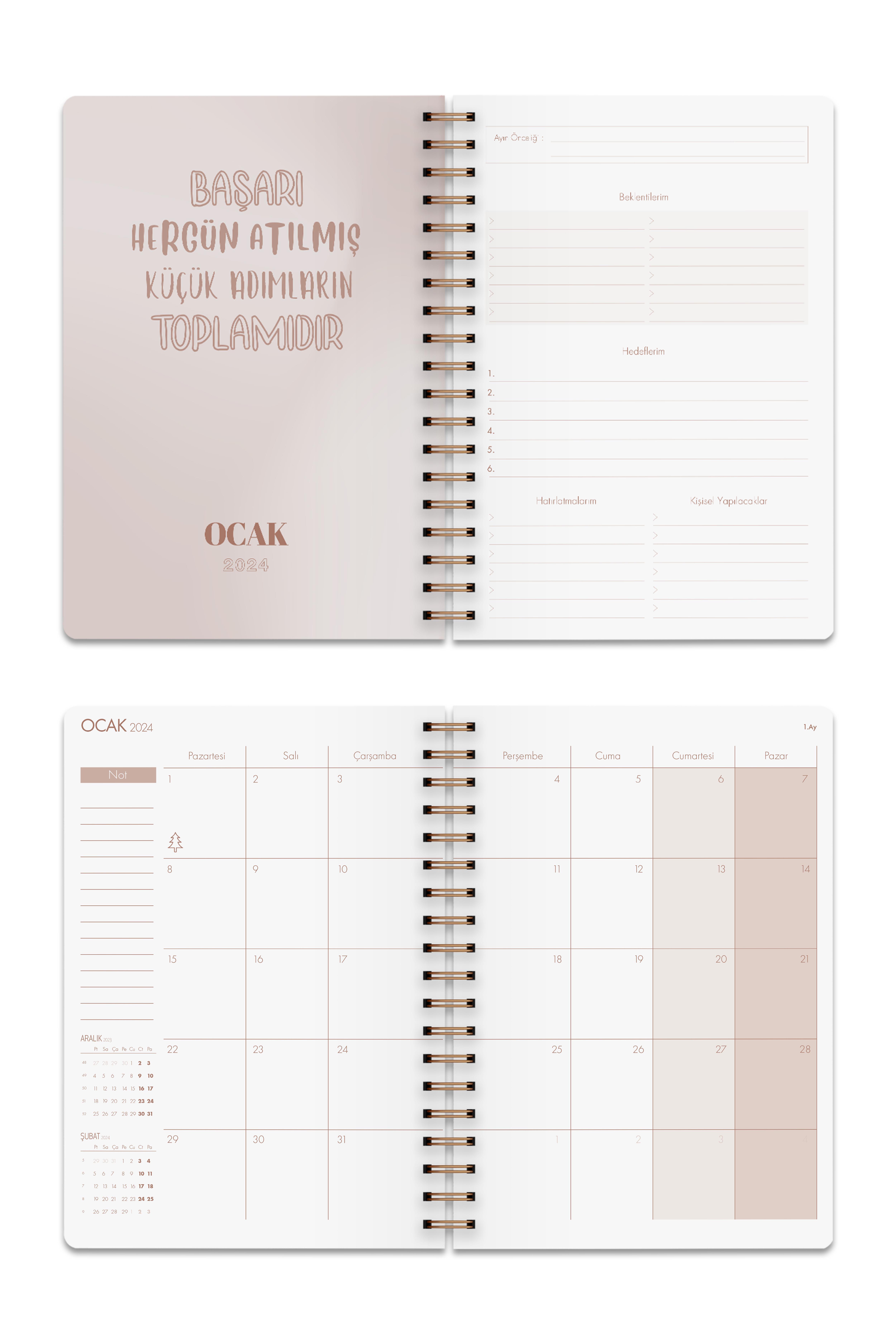 2024 Haftalık Ajanda Spiralli A5 12 Aylık Lines