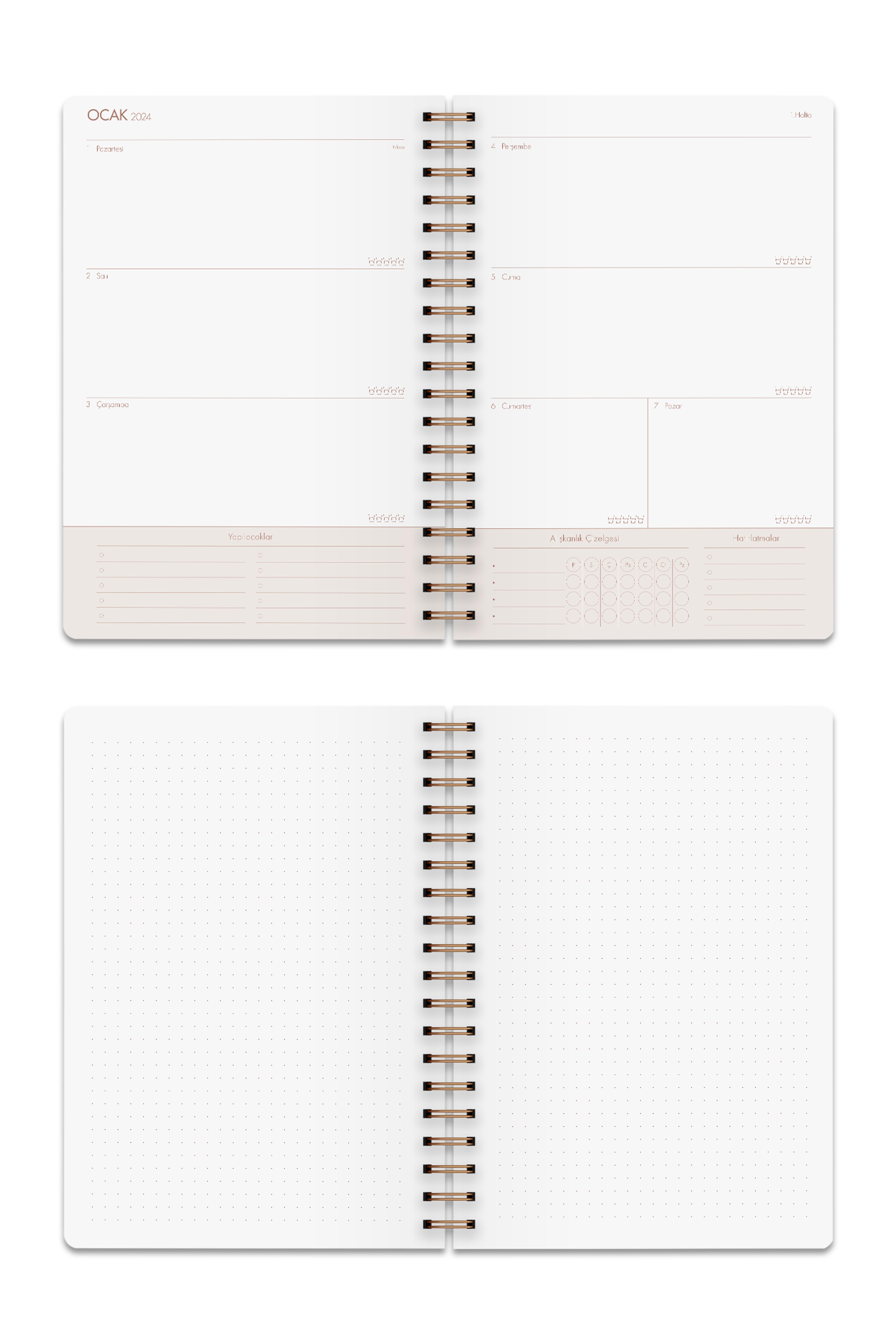 2024 Haftalık Ajanda Spiralli A5 12 Aylık Lines