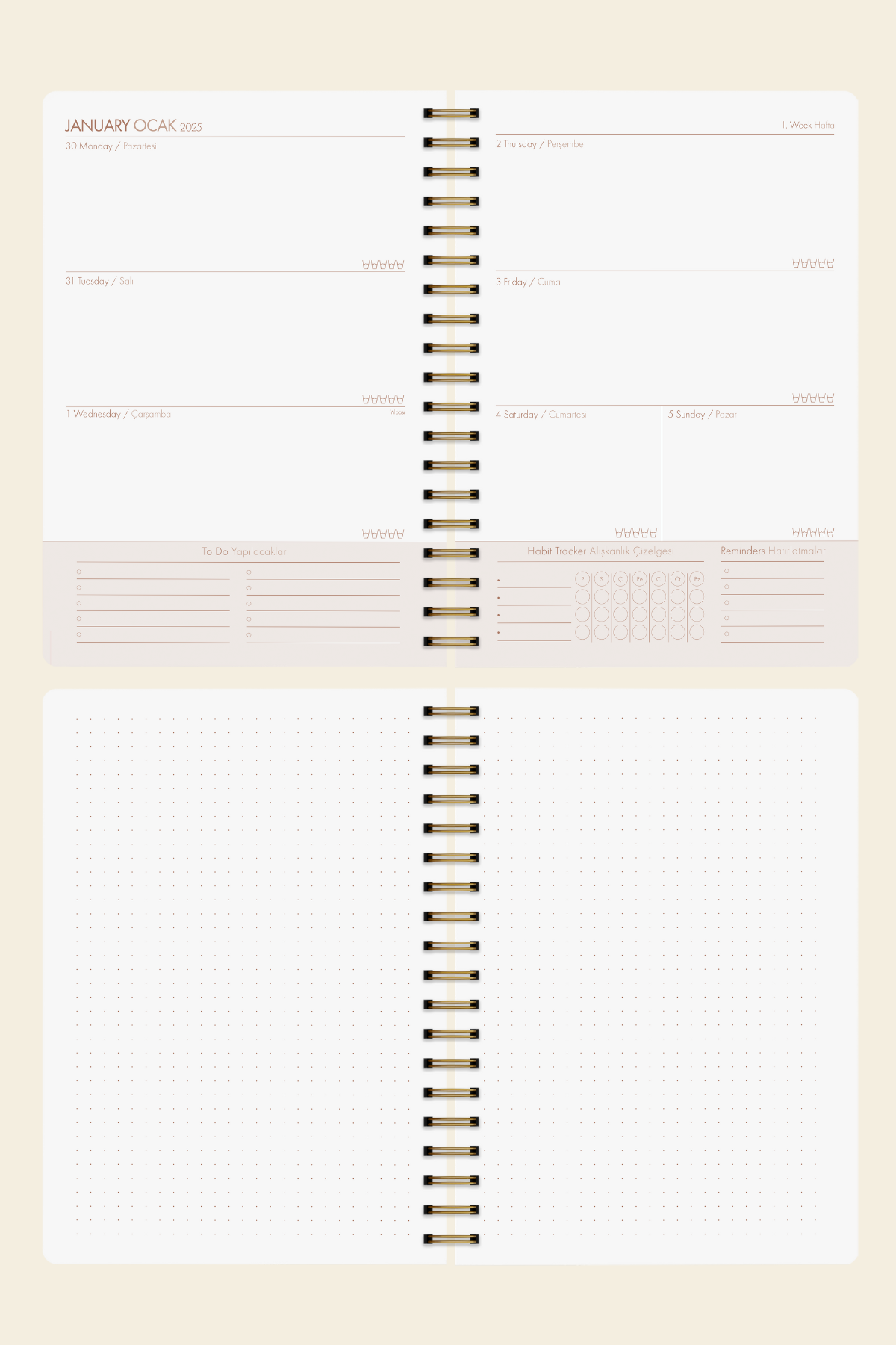 2025 Haftalık Ajanda Spiralli A5 Amore