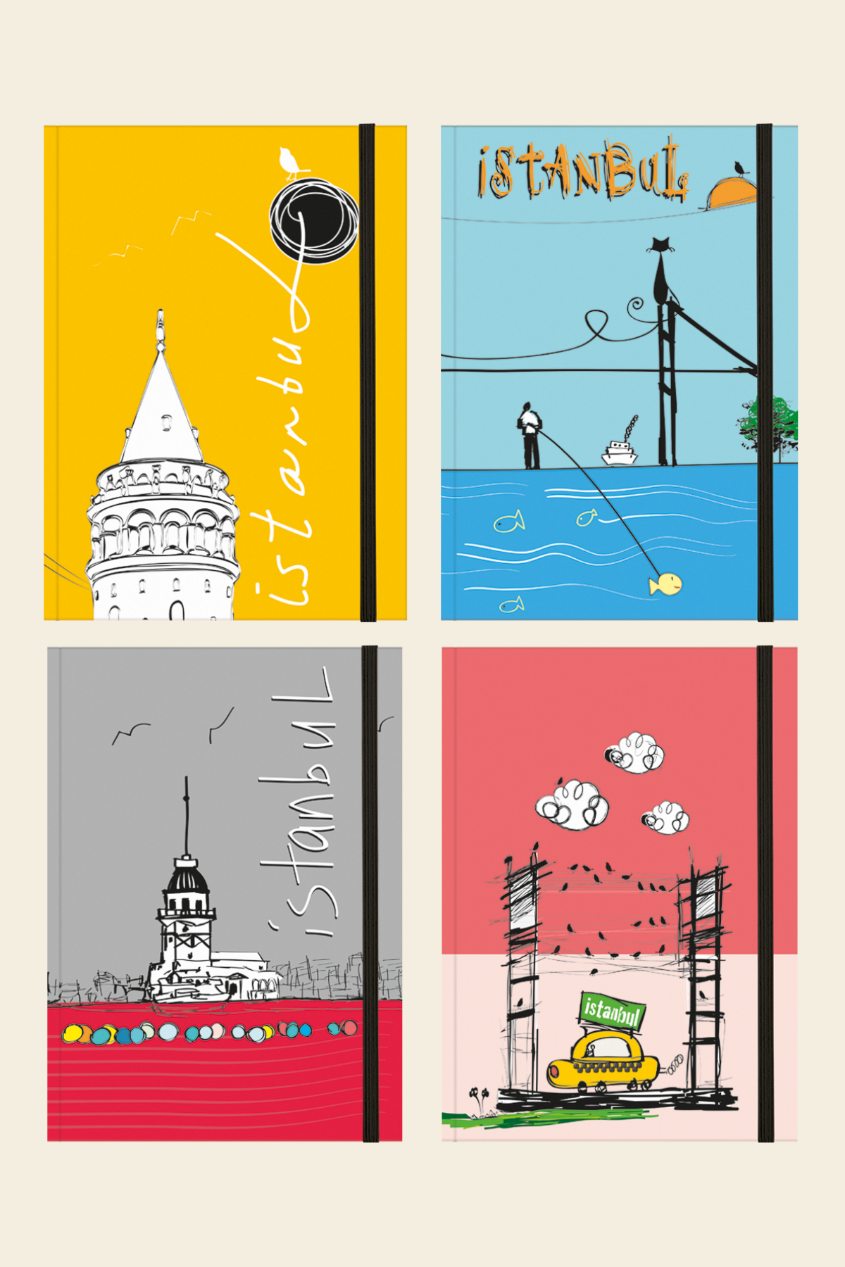 4'lü Defter Seti Renkli İstanbul Defter Çizgili A5