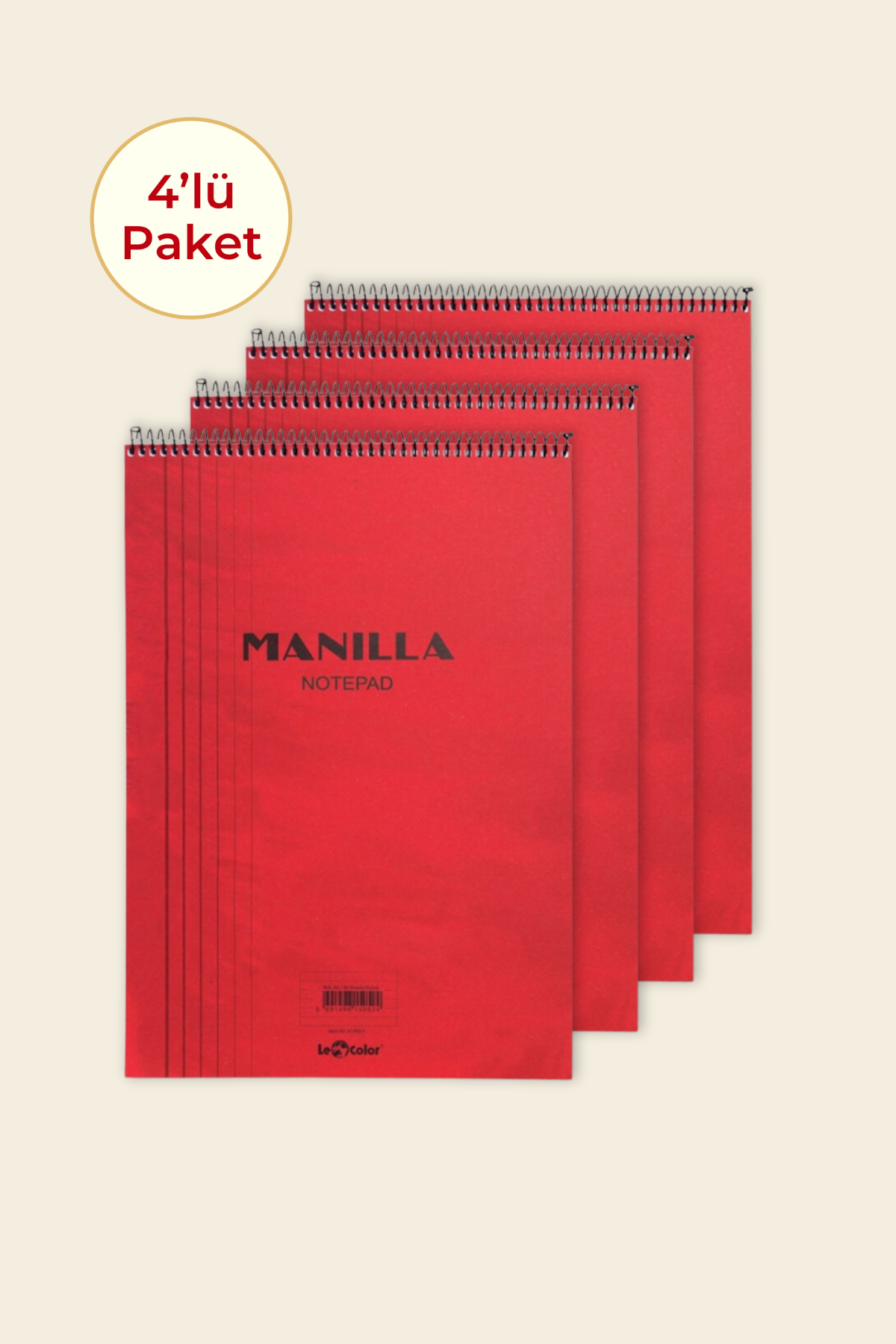4'lü Manilla A5 Çizgili Kırmızı Bloknot 4x140 Sayfa