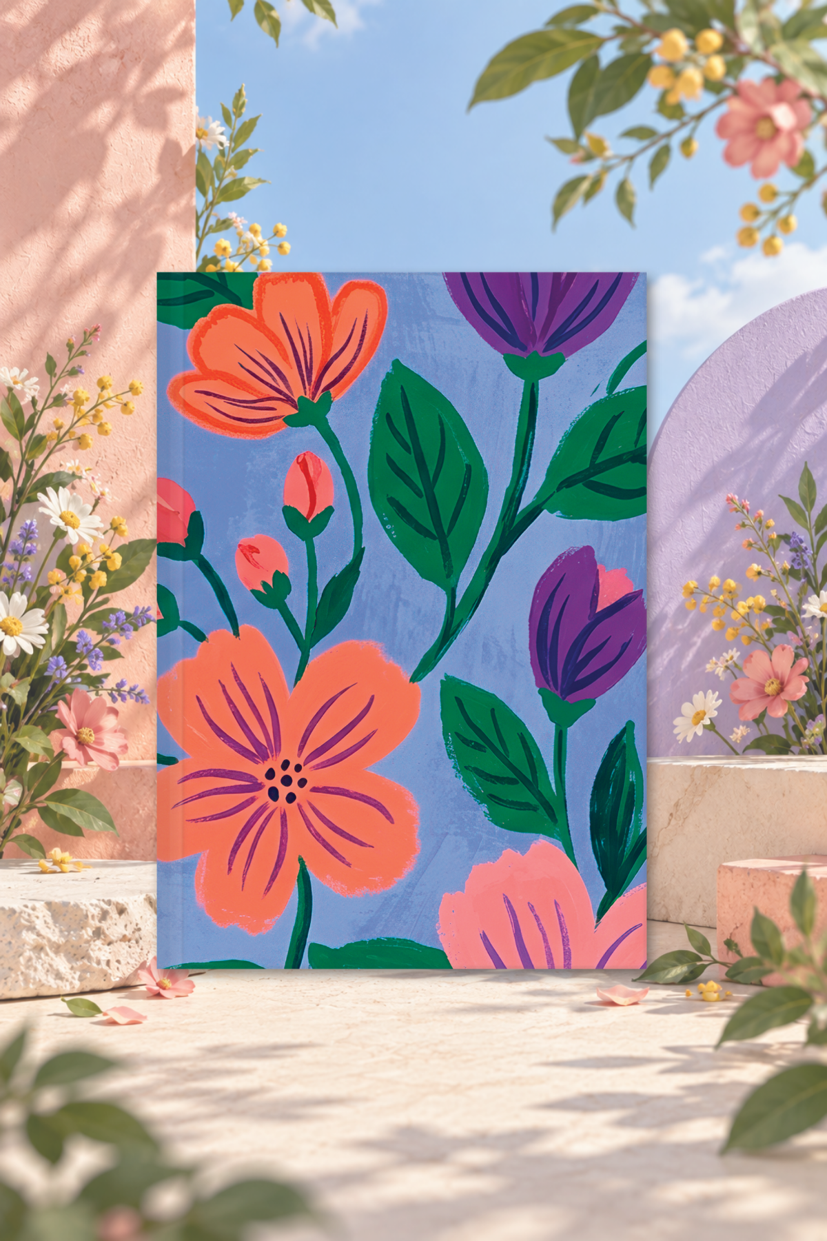 Bloom Garden Ciltli Defter Çizgili Mavi 13x18 cm