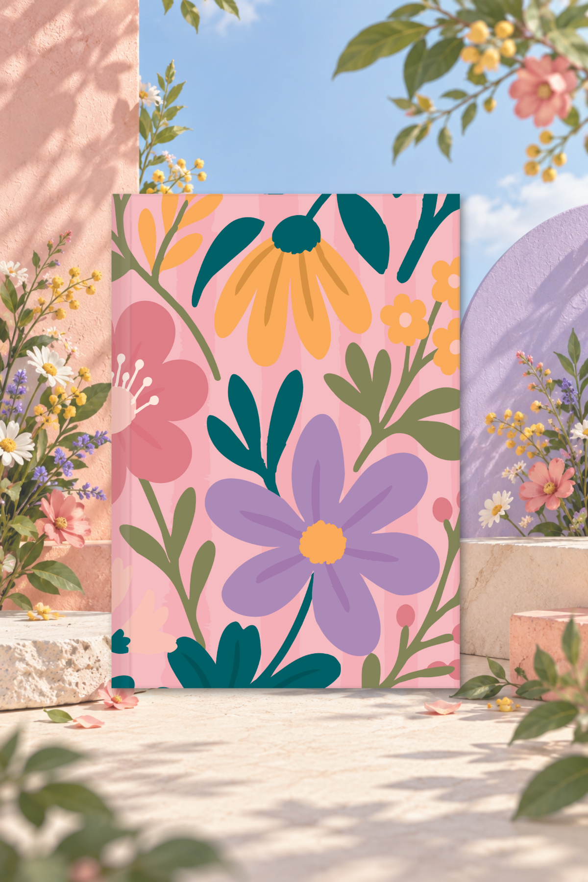 Bloom Garden Ciltli Defter Çizgili Pembe 13x18 cm