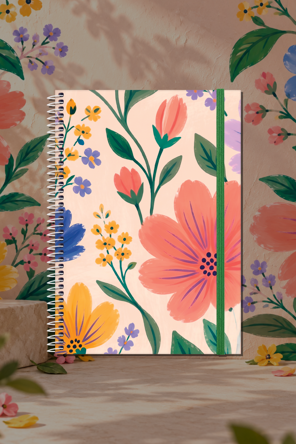 Bloom Garden Spiralli Defter Çizgili Bej 13x18 cm