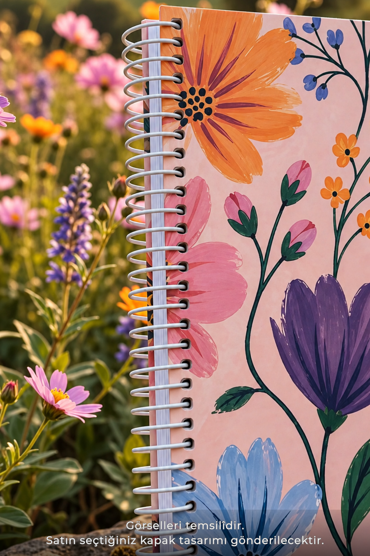 Bloom Garden Spiralli Defter Çizgili Bej 13x18 cm