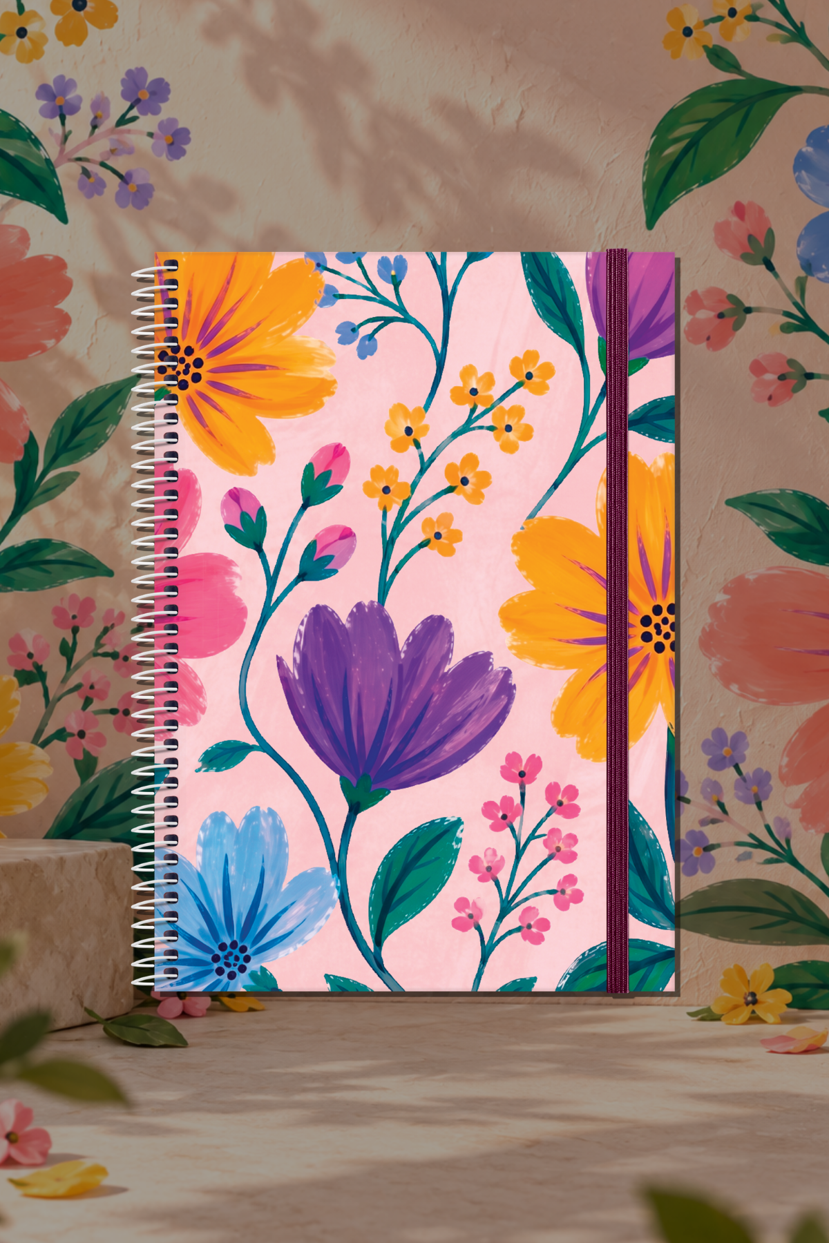 Bloom Garden Spiralli Defter Çizgili Pembe 13x18cm