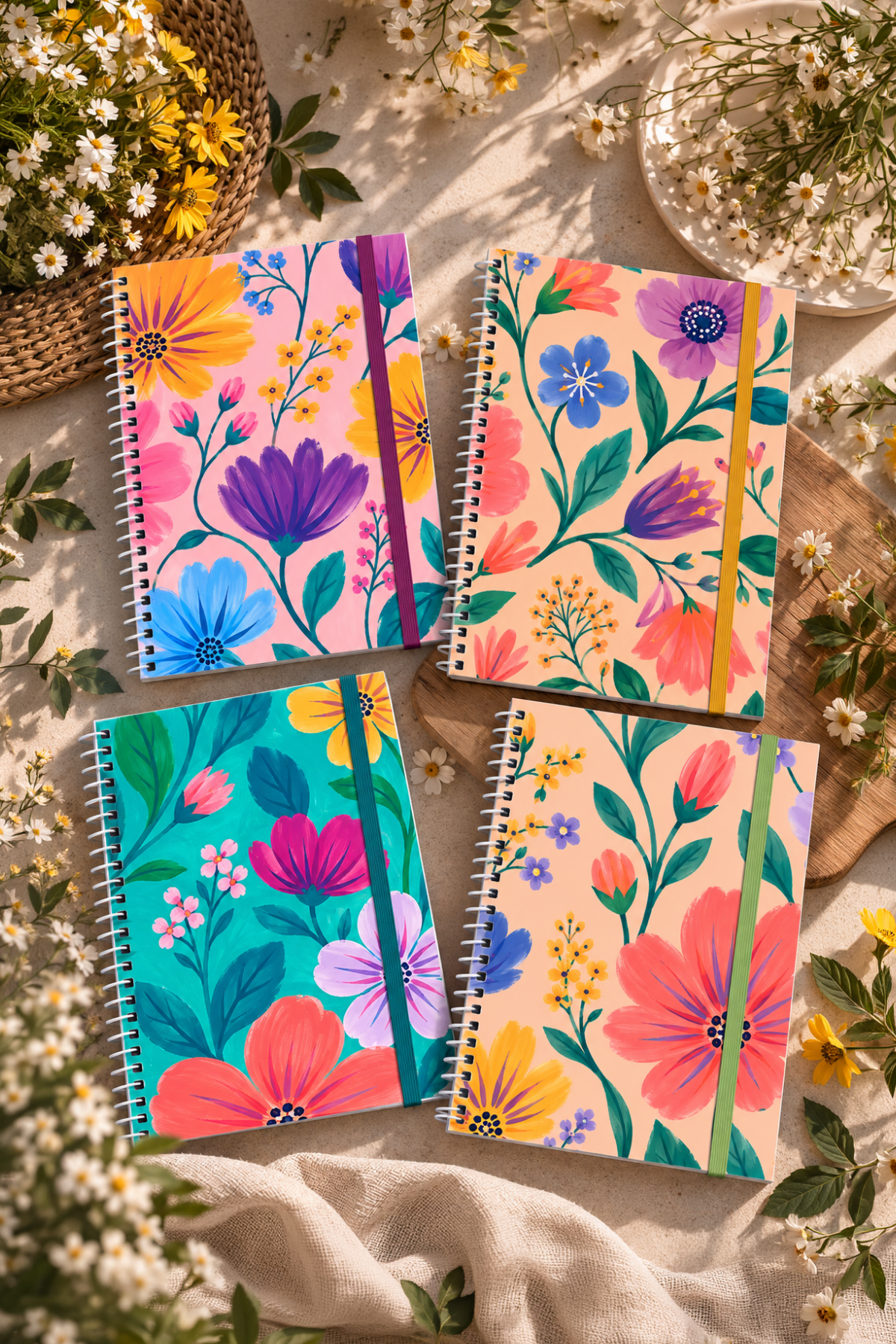 Bloom Garden Spiralli Defter Çizgili Somon 13x18cm