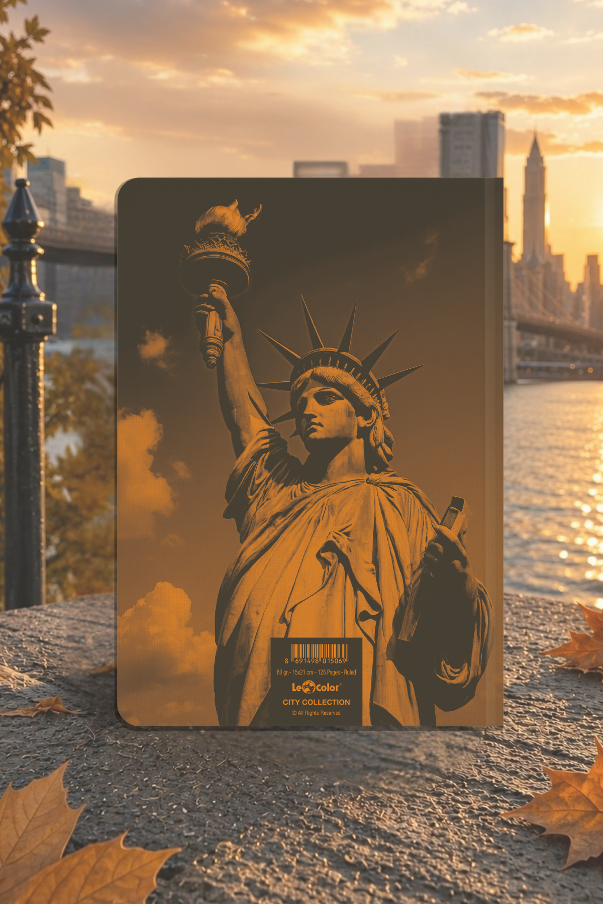 City Colleciton Ciltli Keten Defter Çizgili Newyork 15x21 cm