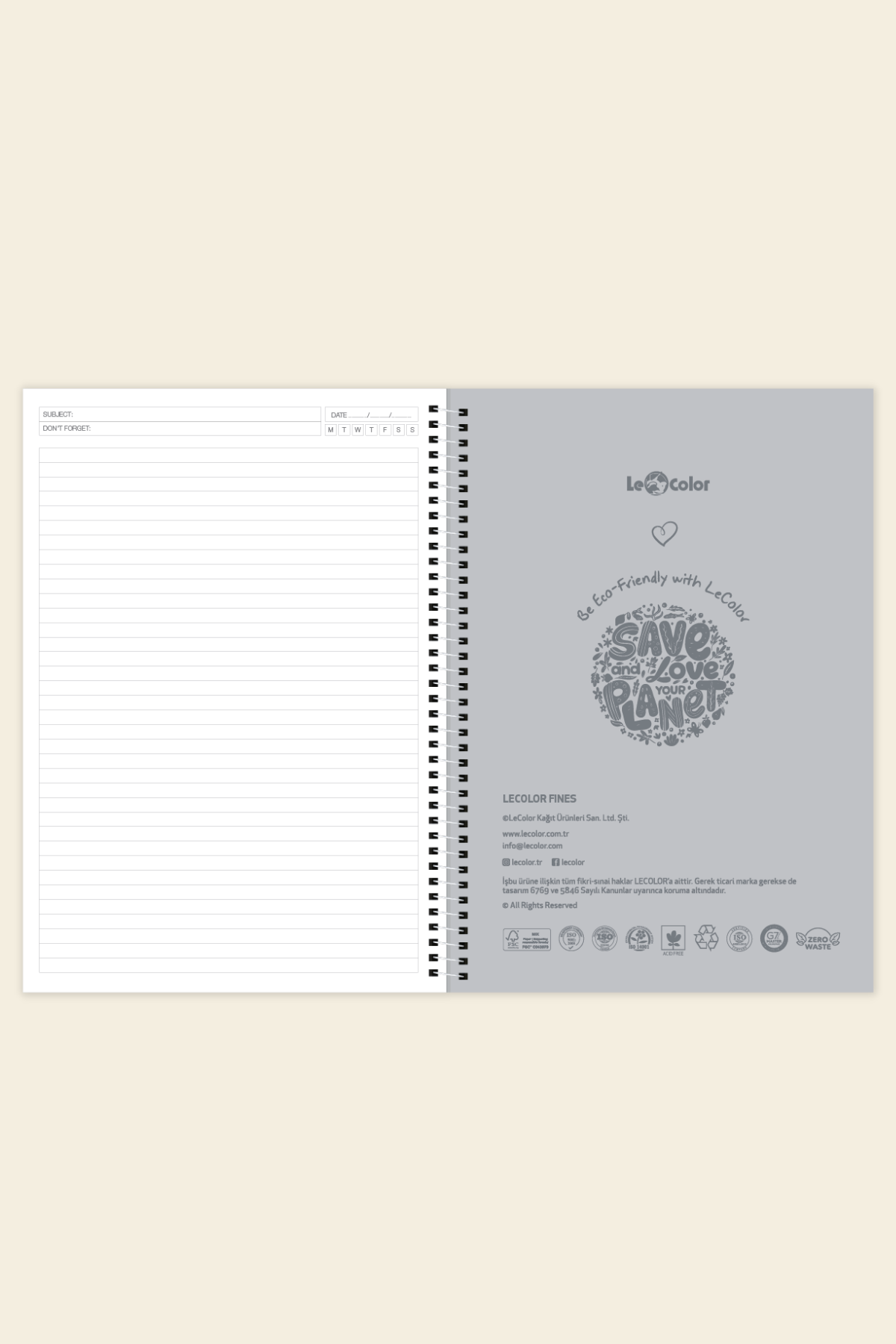 Fines Ofis Defteri, A4 Spiralli Çizgili Defter Gri | LeColorFines Ofis Defter A4 Spiralli Çizgili Gri