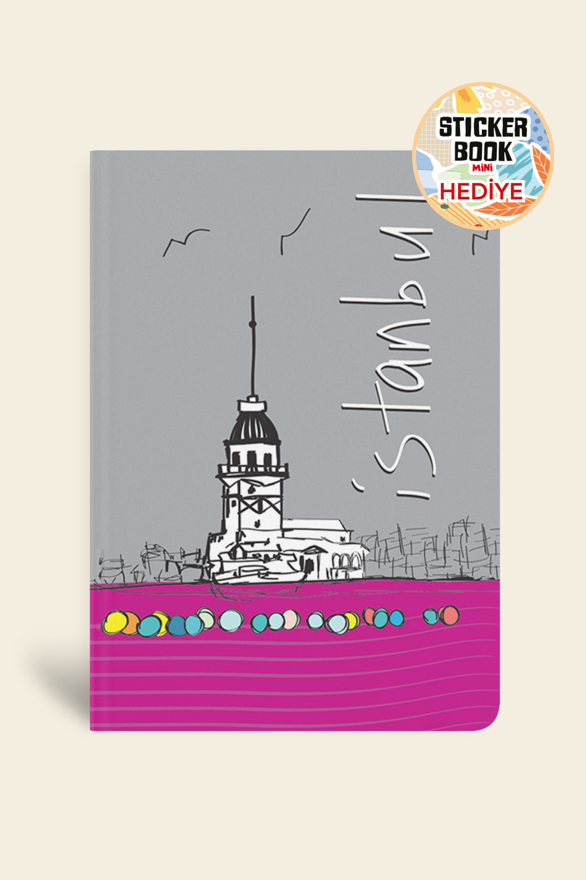 İstanbul Mini Defter Çizgili Lastikli Kızkulesi Ku