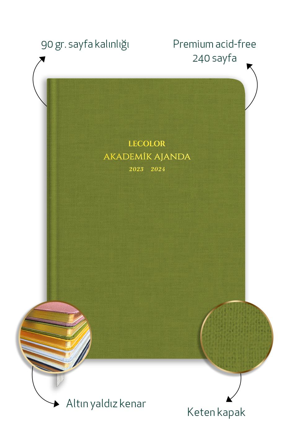 Keten Akademik Ajanda Limited Edition 17x24 Ciltli 23/24 17 Aylık Yeşil