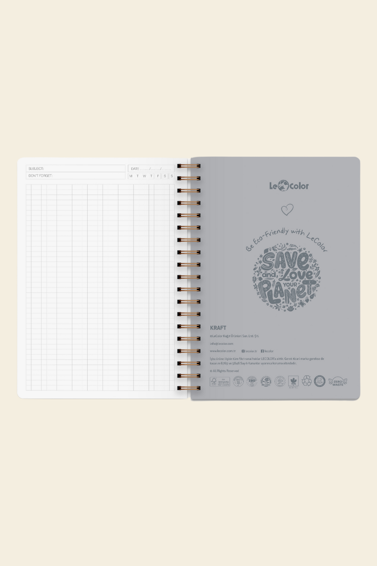 Kraft Ofis Defteri, Spiralli Çizgili Gri Defter | LeColorKraft Ofis Defter Spiralli Çizgili Gri