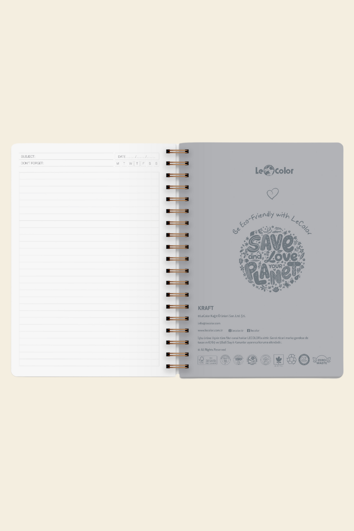 Kraft Ofis Defteri, Spiralli Kareli Kahve Defter | LeColorKraft Ofis Defter Spiralli Kareli Kahve